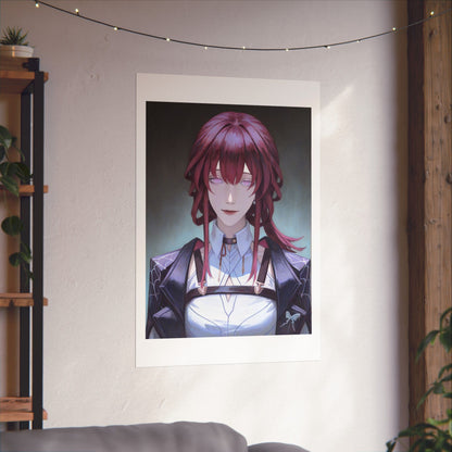 Anime Portrait Poster — Moody Red‑Haired Character Matte Vertical Art Print