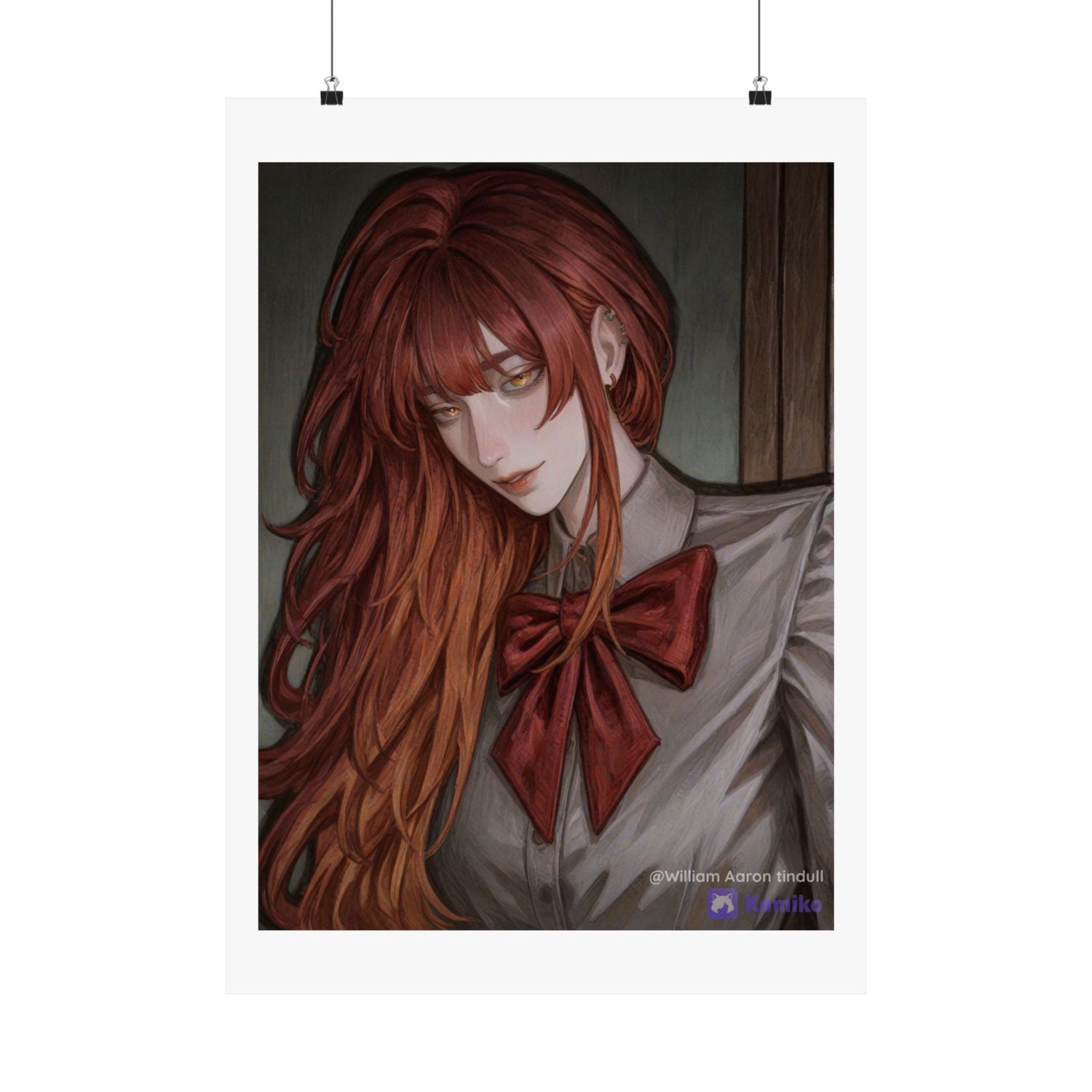 Matte Vertical Poster — Red‑Haired Anime Girl Portrait