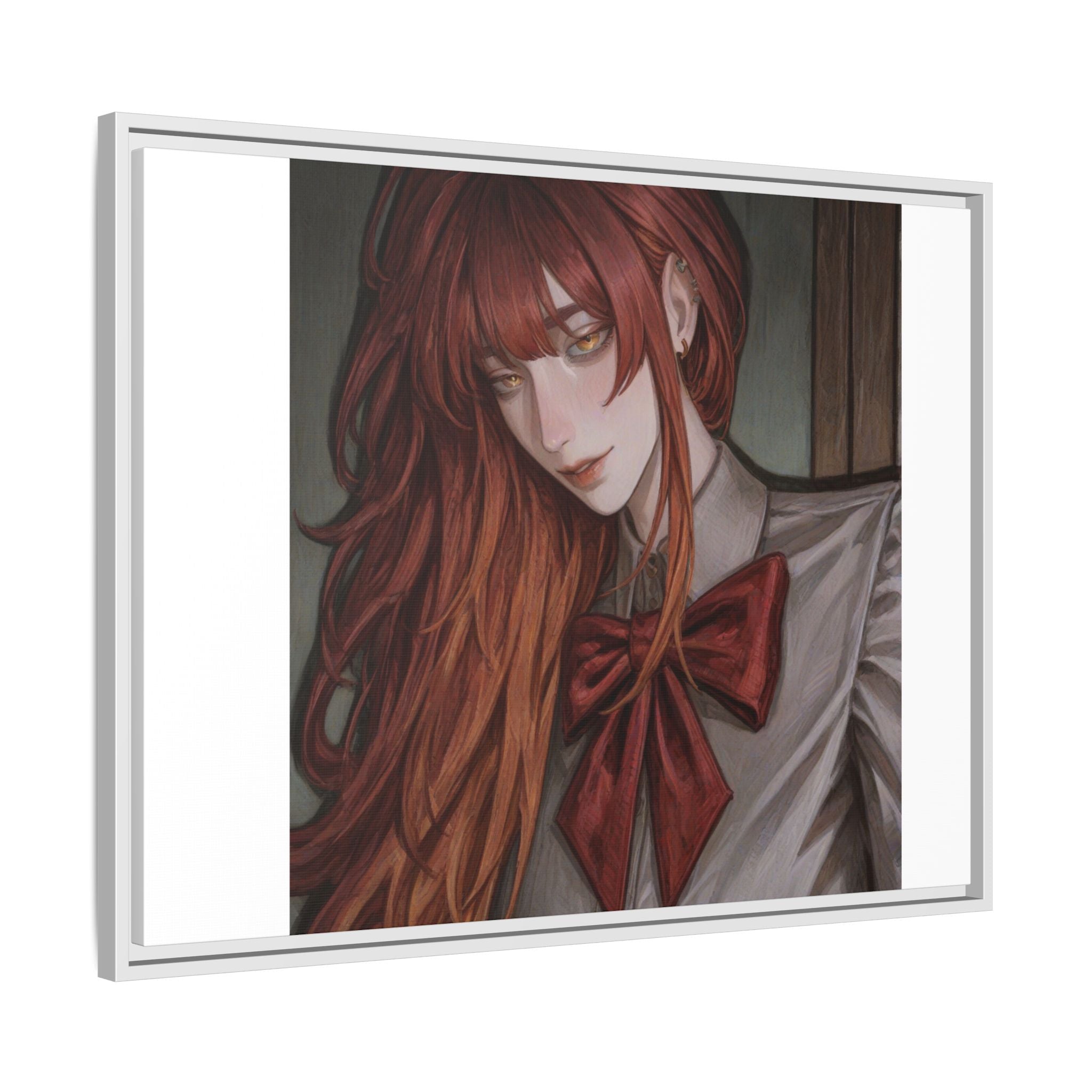 Framed Matte Canvas Print — Moody Red-Headed Anime Girl Art