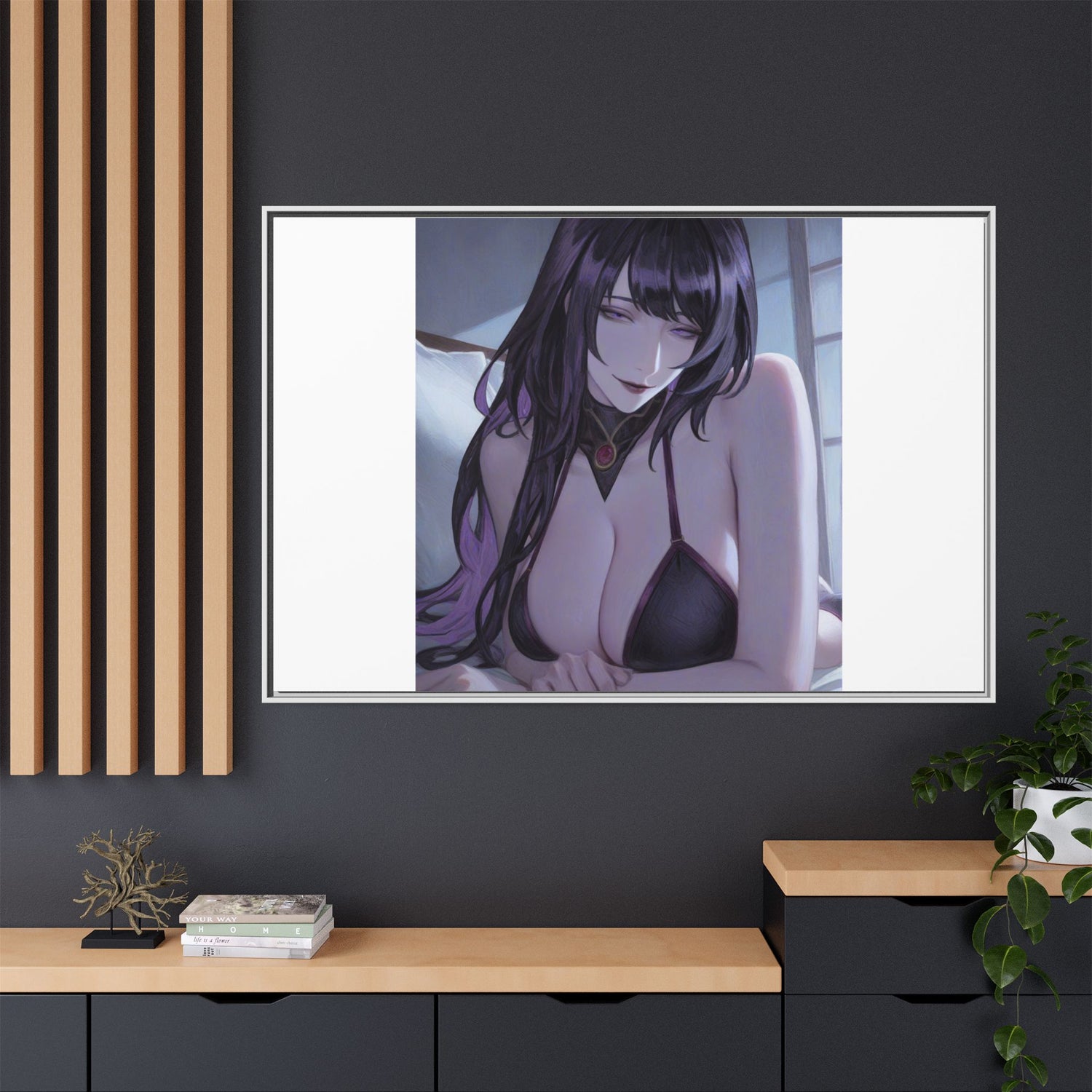 Framed Matte Canvas Print — Moody Anime Woman Portrait