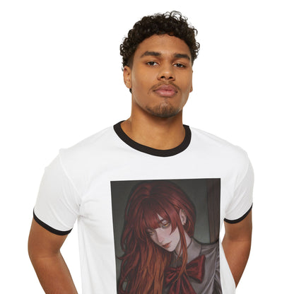 Anime Redhead Girl Portrait Ringer Tee