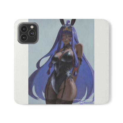 Anime Bunny Girl Flip Case - Purple Long-Haired Character Phone Wallet