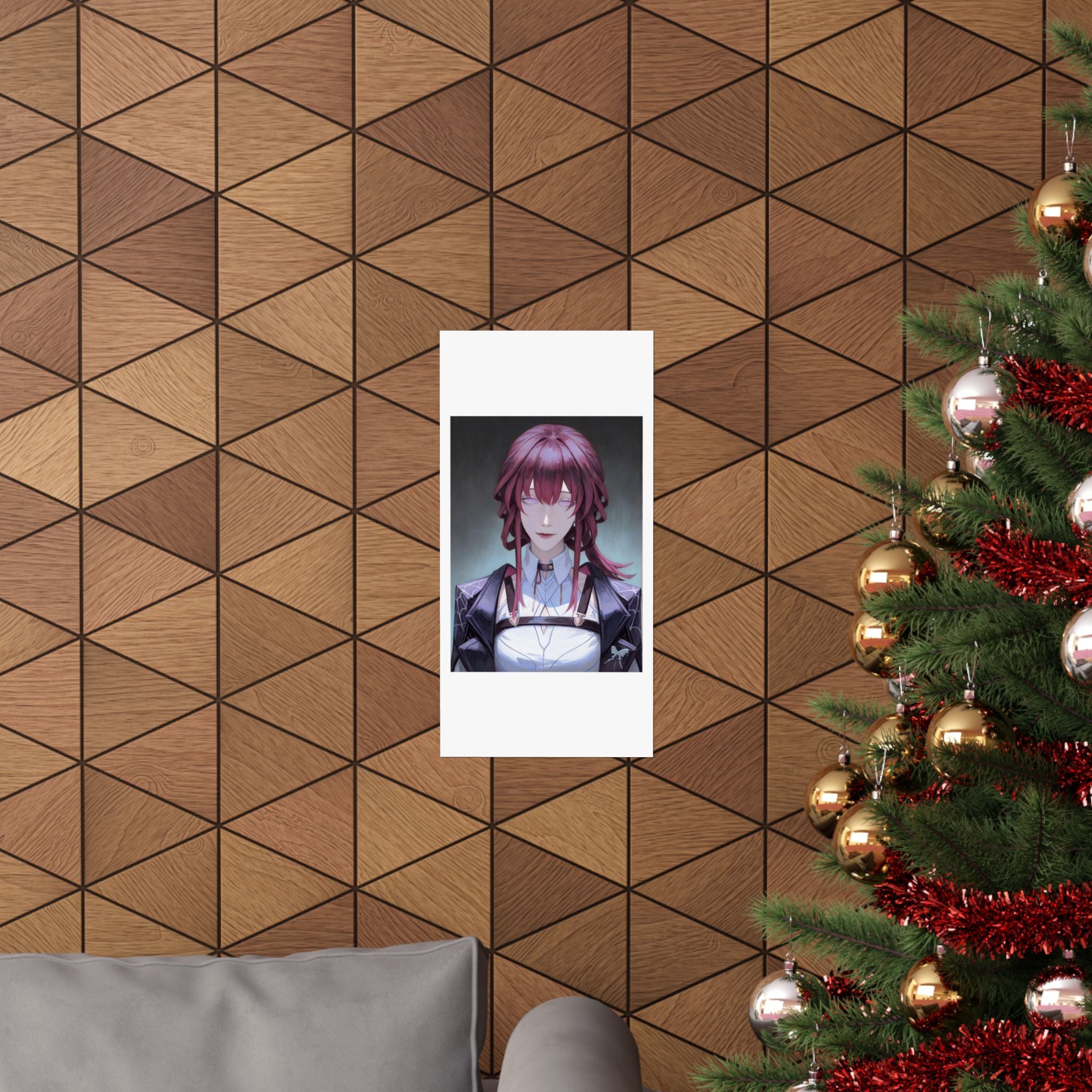 Anime Portrait Poster — Moody Red‑Haired Character Matte Vertical Art Print