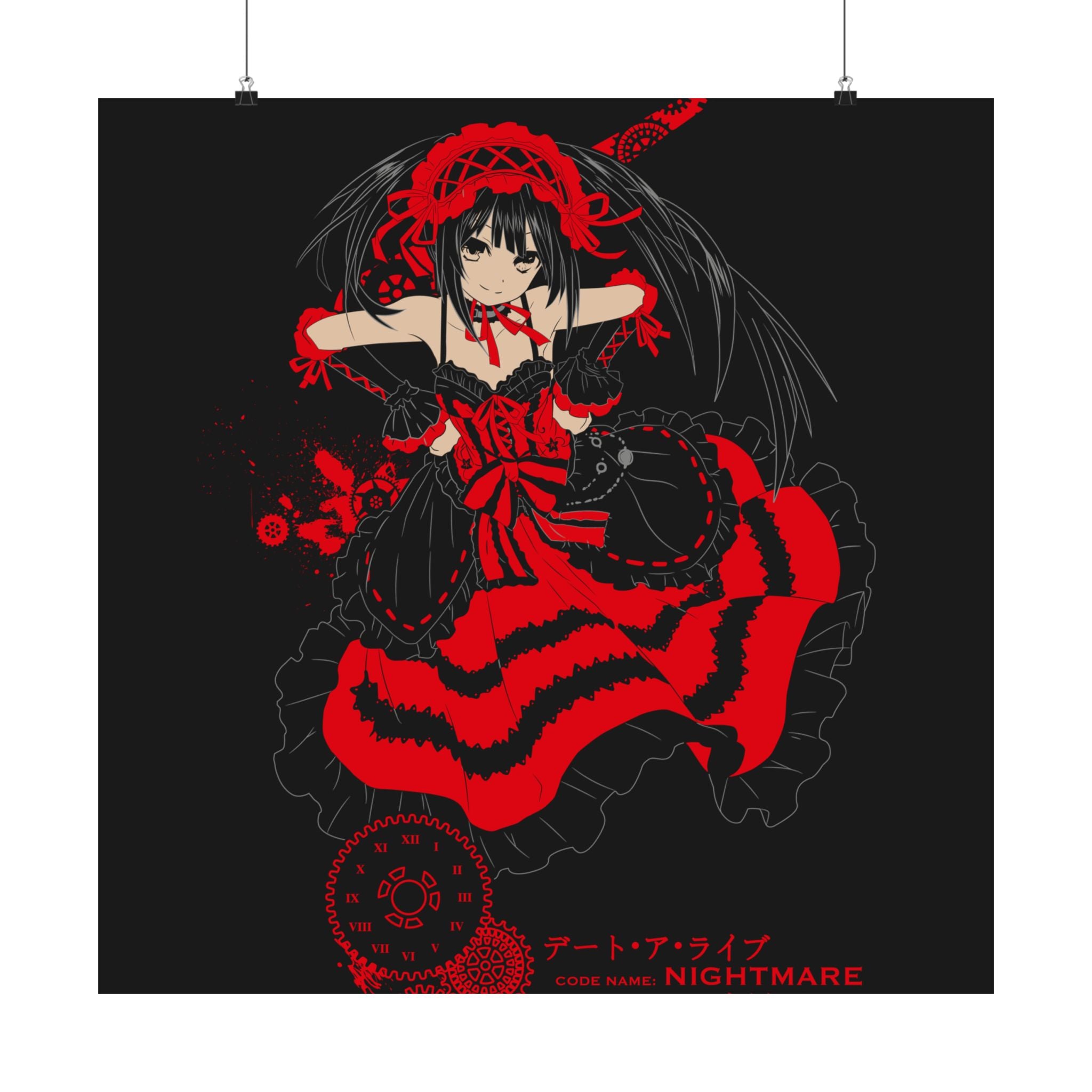 Anime Gothic Poster — Red &amp; Black Kurumi Nightcore Matte Vertical Print