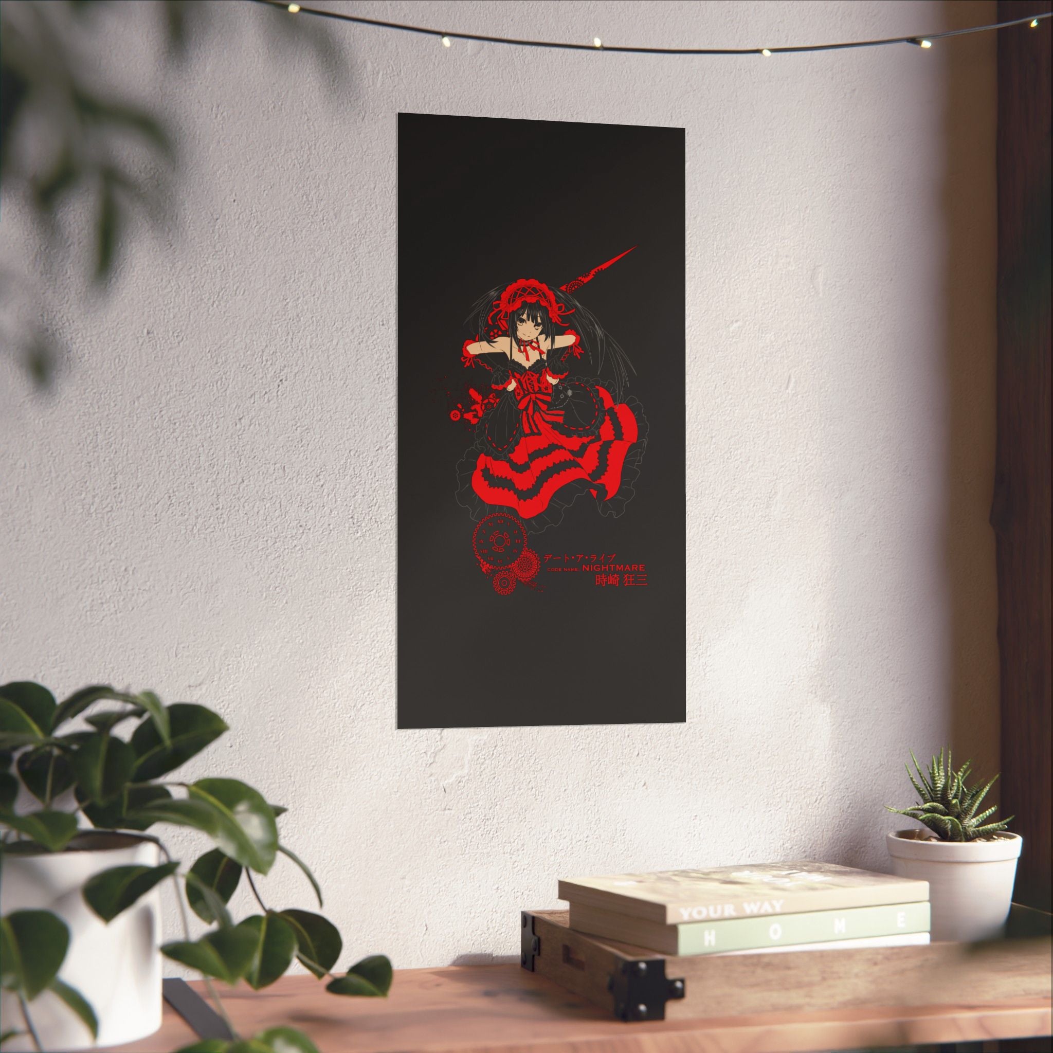 Anime Gothic Poster — Red &amp; Black Kurumi Nightcore Matte Vertical Print