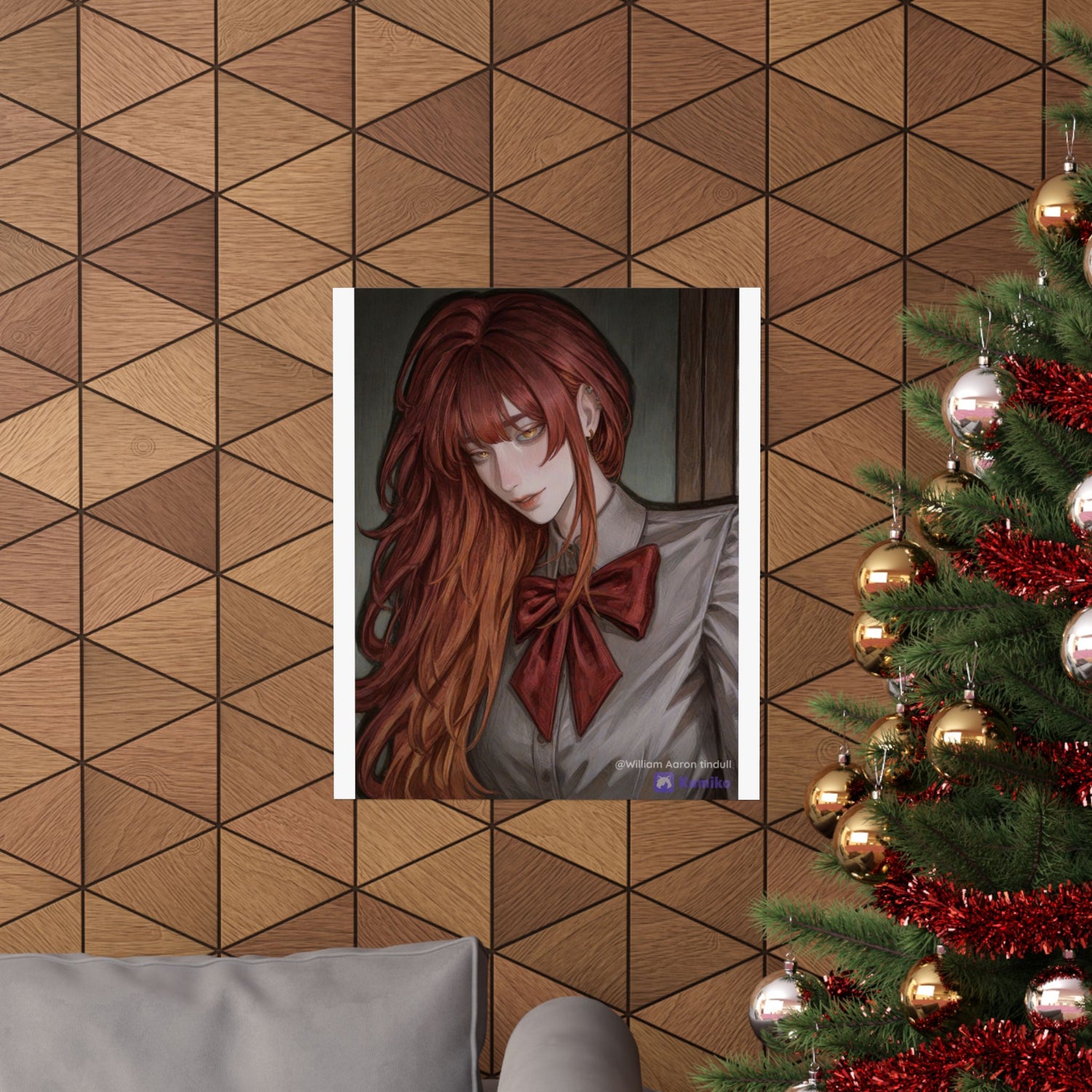 Matte Vertical Poster — Red‑Haired Anime Girl Portrait