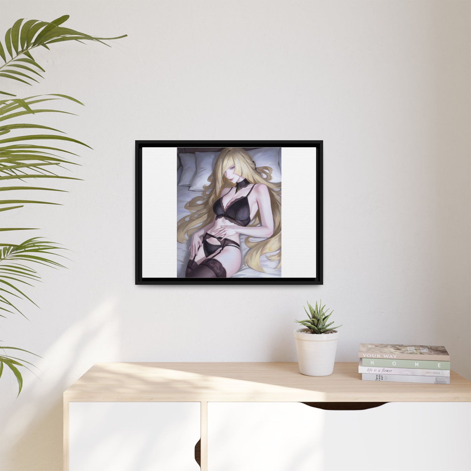 Framed Matte Canvas Print — Sleepy Blonde Anime Pinup