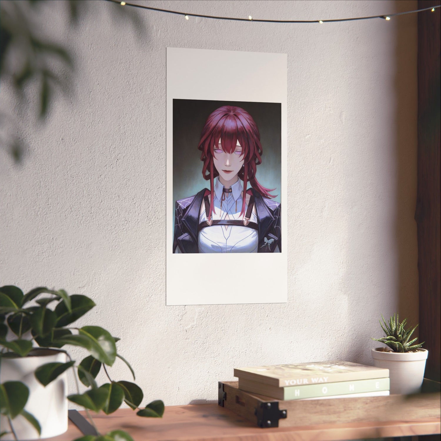 Anime Portrait Poster — Moody Red‑Haired Character Matte Vertical Art Print