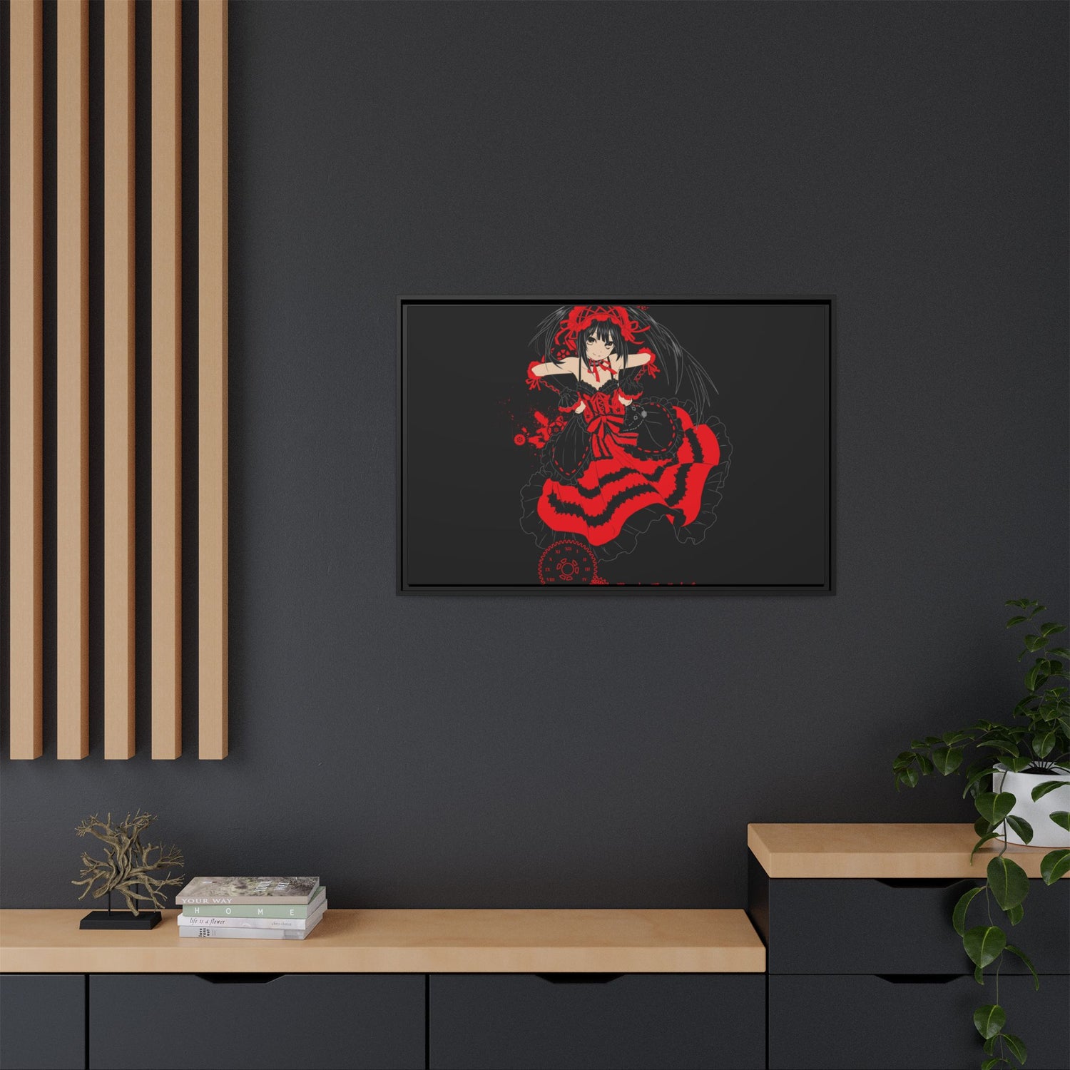 Anime Warrior Red Black Matte Canvas Print — Framed Wall Art