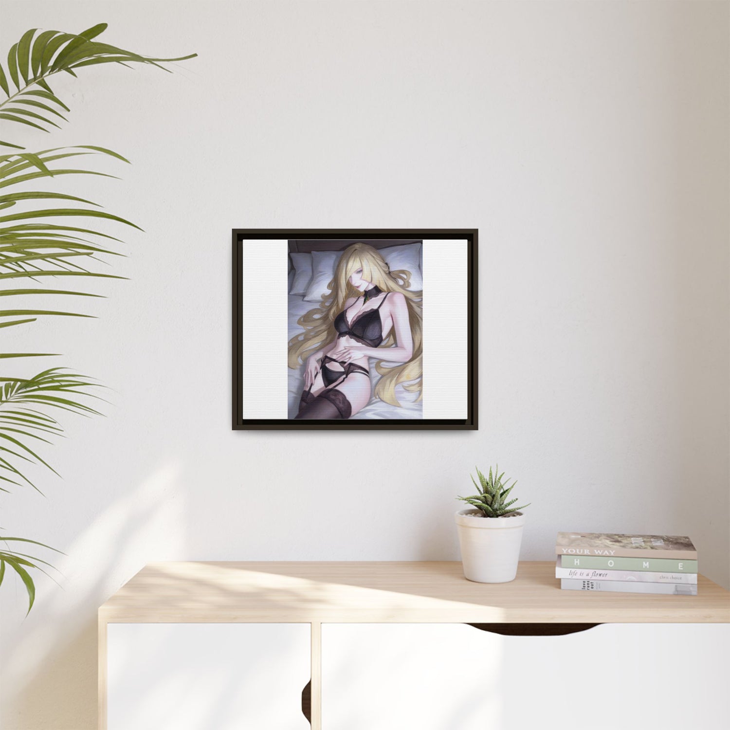 Framed Matte Canvas Print — Sleepy Blonde Anime Pinup