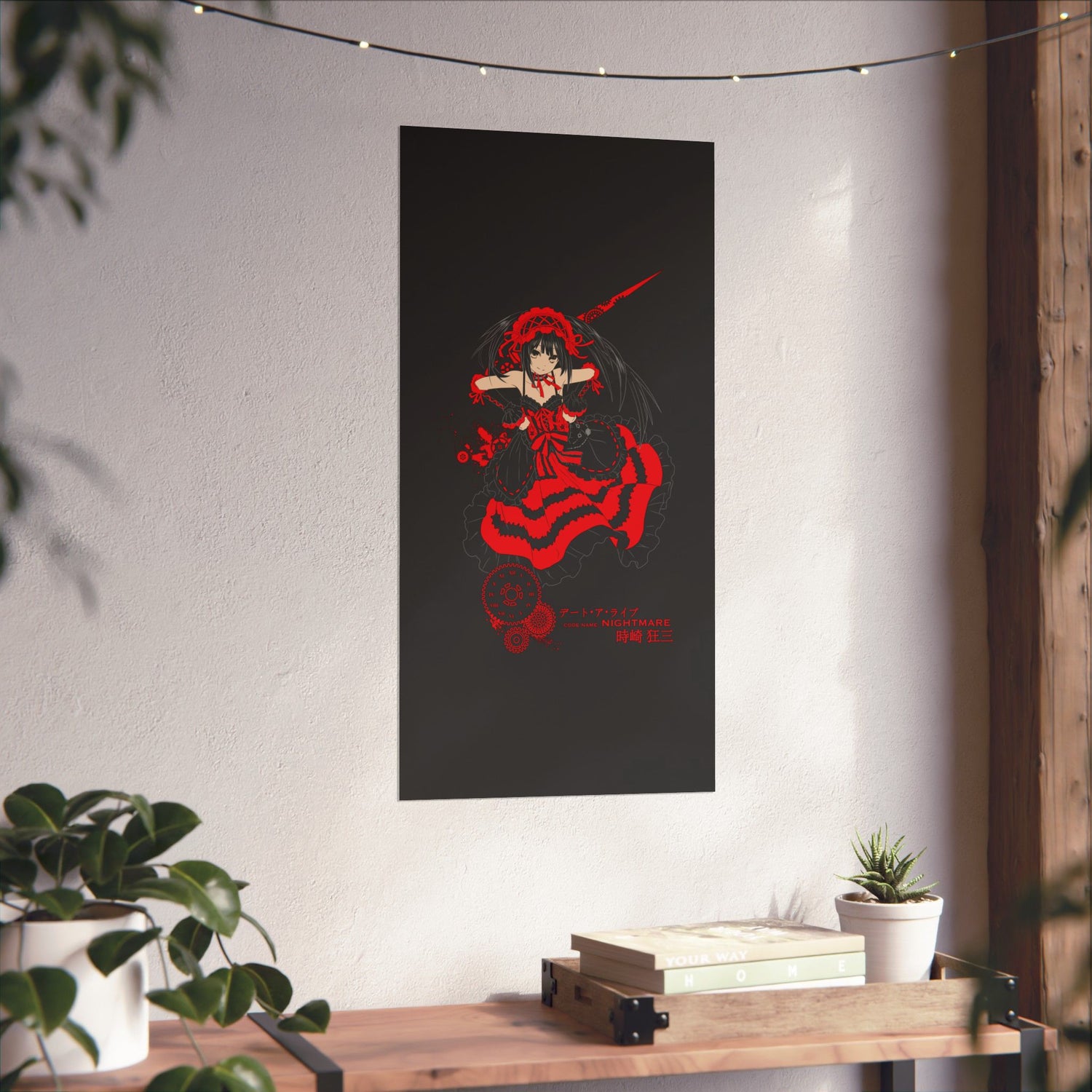 Anime Gothic Poster — Red &amp; Black Kurumi Nightcore Matte Vertical Print