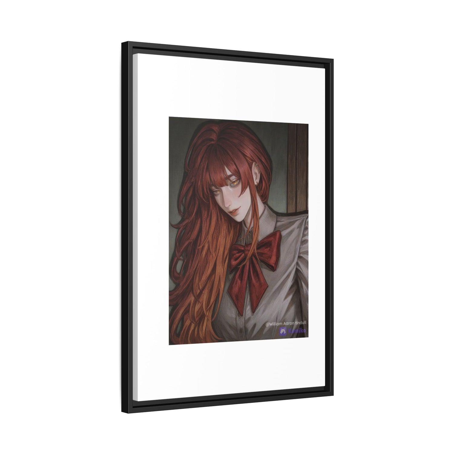 Framed Matte Canvas Print — Moody Red-Headed Anime Girl Art