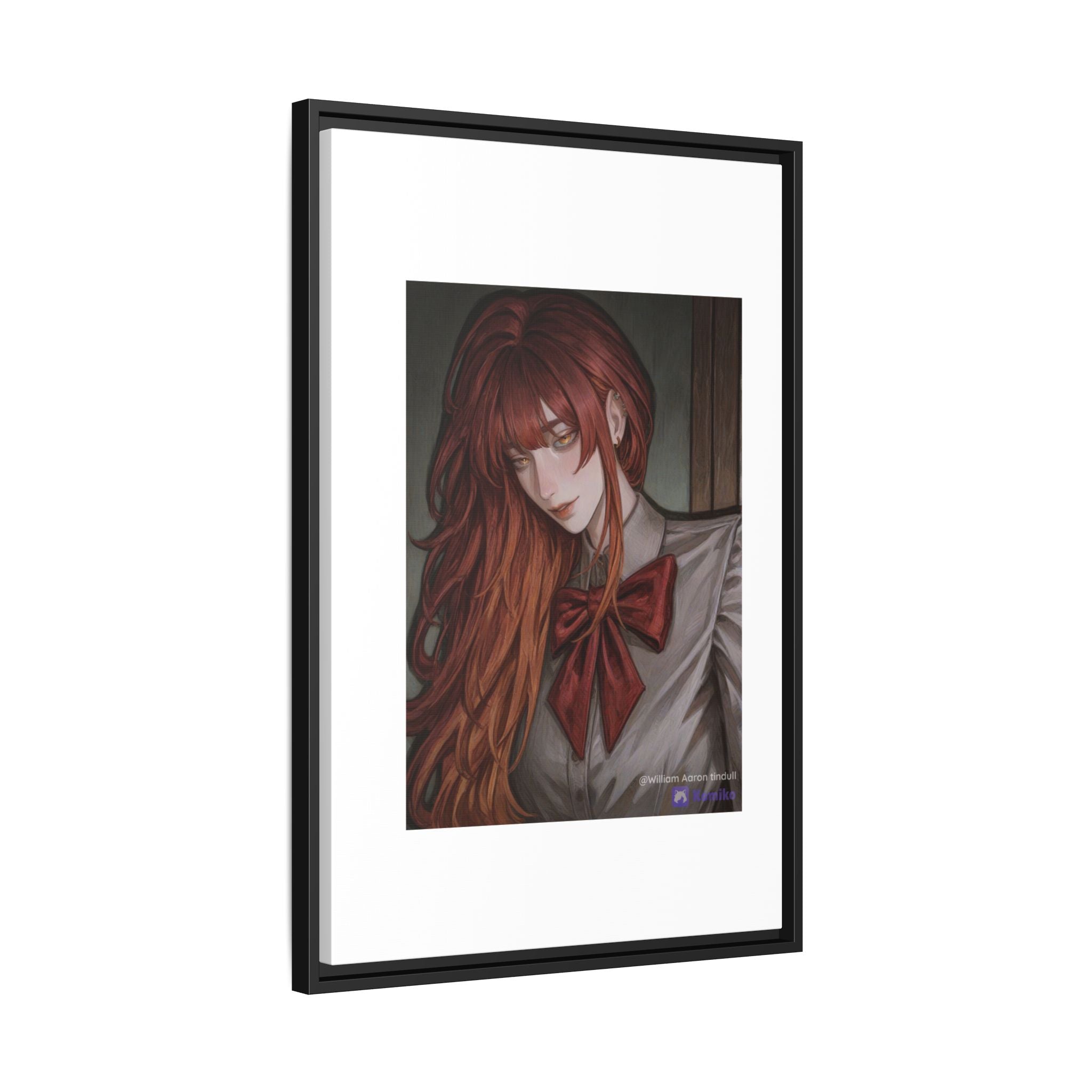 Framed Matte Canvas Print — Moody Red-Headed Anime Girl Art