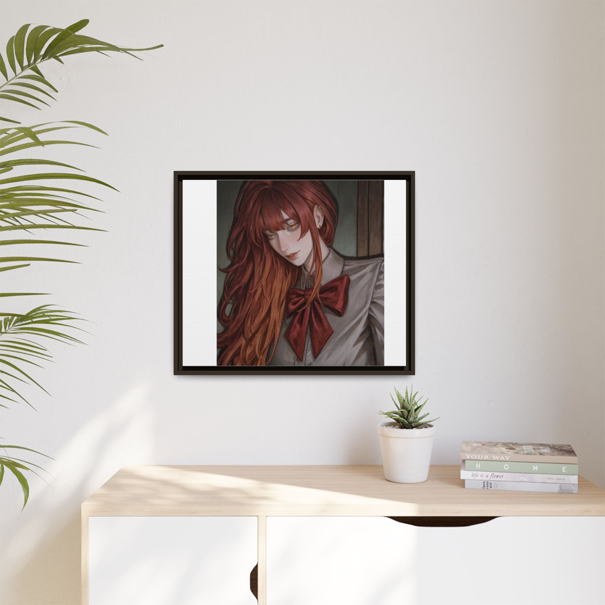 Framed Matte Canvas Print — Moody Red-Headed Anime Girl Art