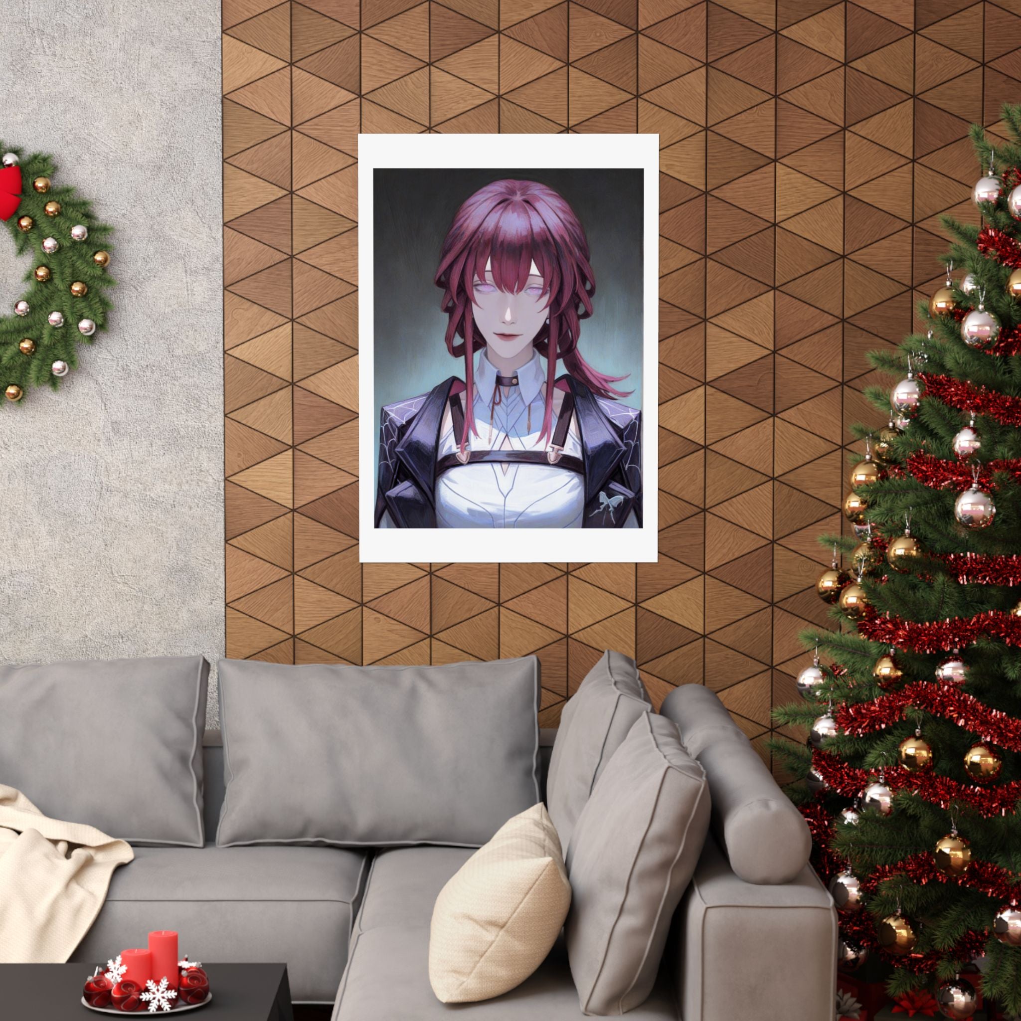 Anime Portrait Poster — Moody Red‑Haired Character Matte Vertical Art Print