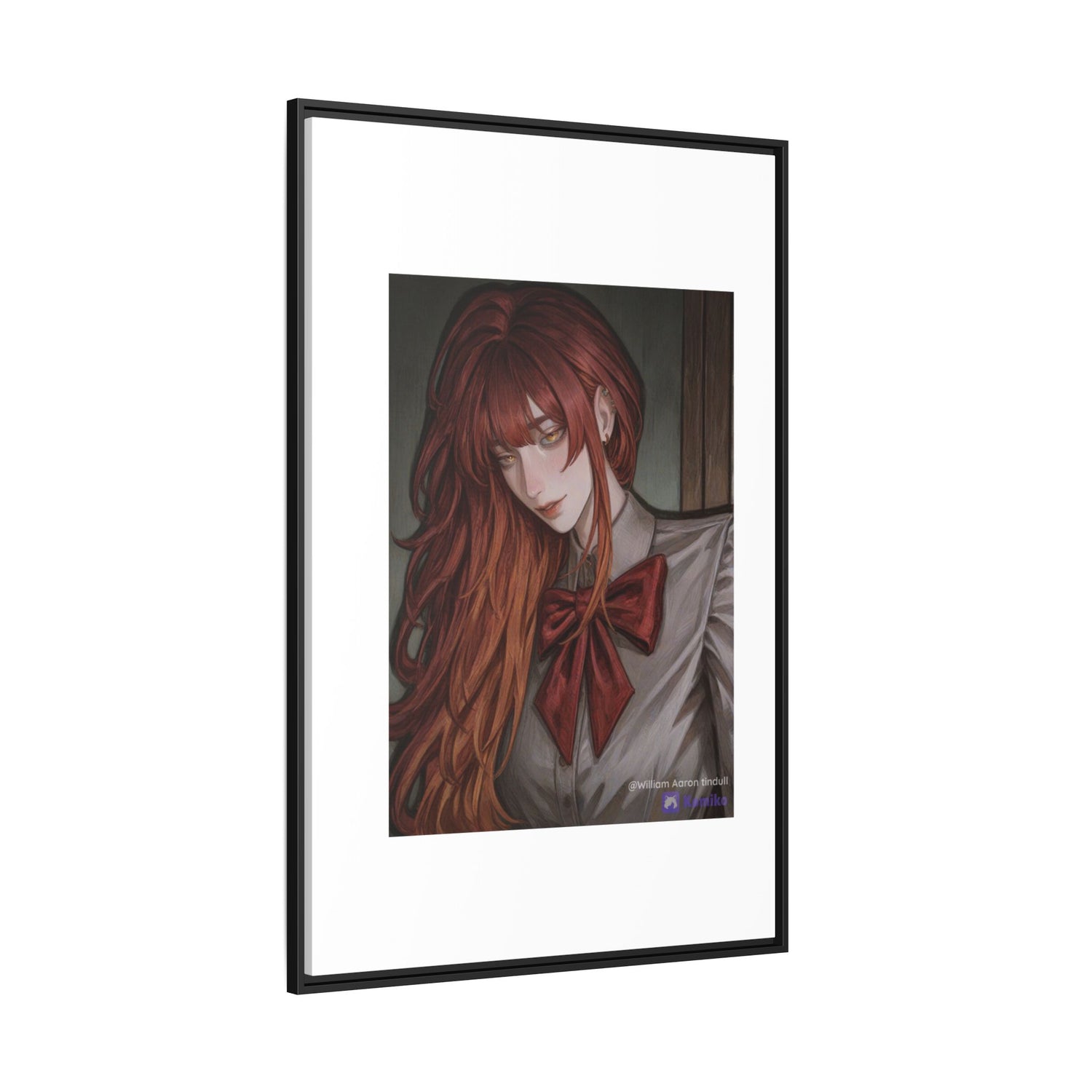 Framed Matte Canvas Print — Moody Red-Headed Anime Girl Art