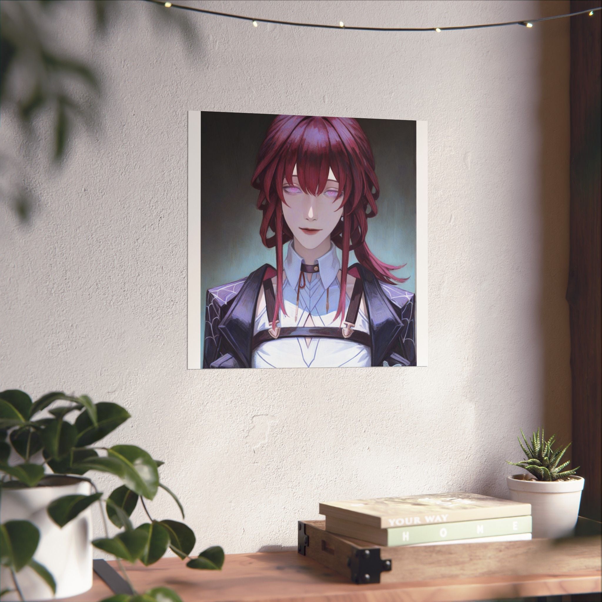 Anime Portrait Poster — Moody Red‑Haired Character Matte Vertical Art Print