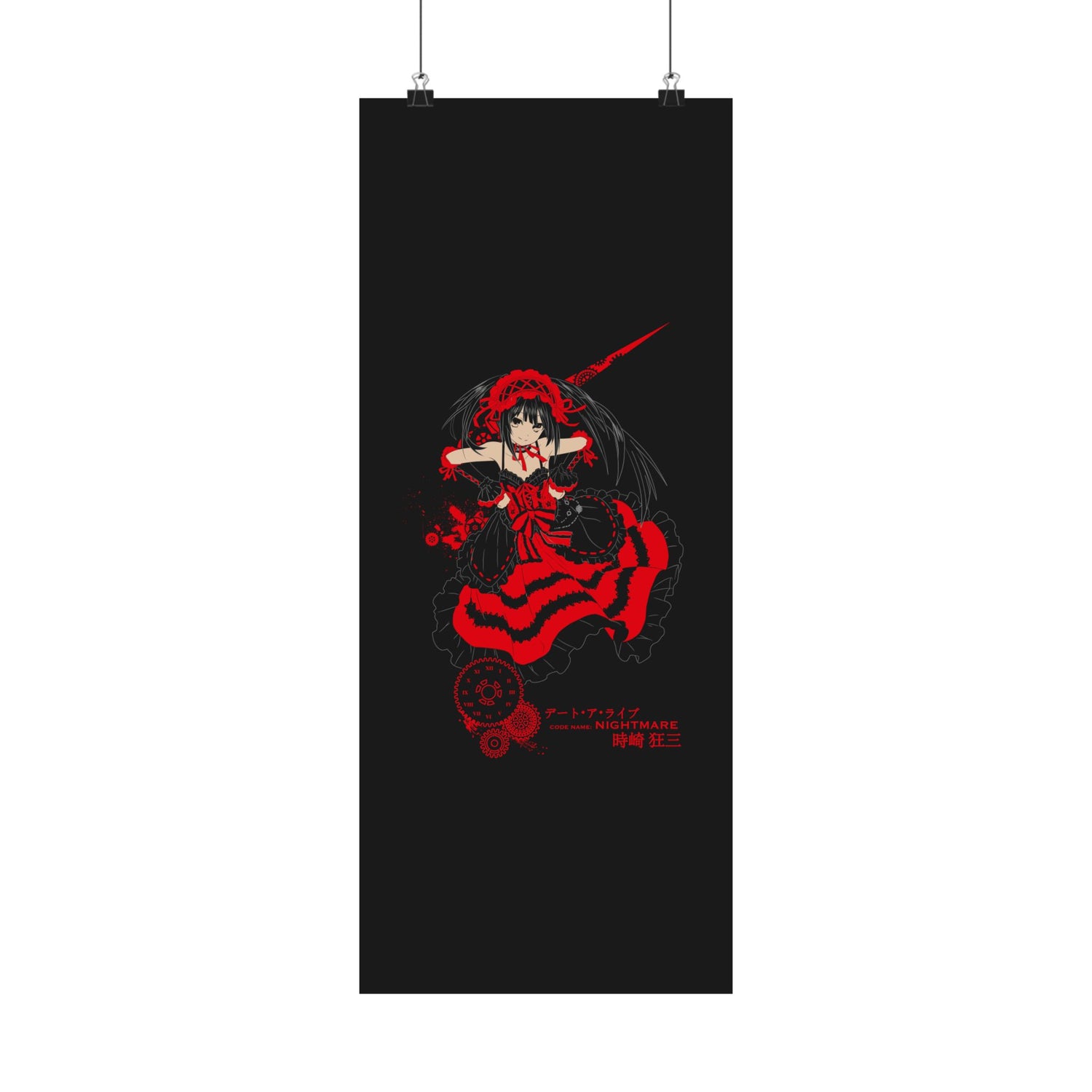 Anime Gothic Poster — Red &amp; Black Kurumi Nightcore Matte Vertical Print