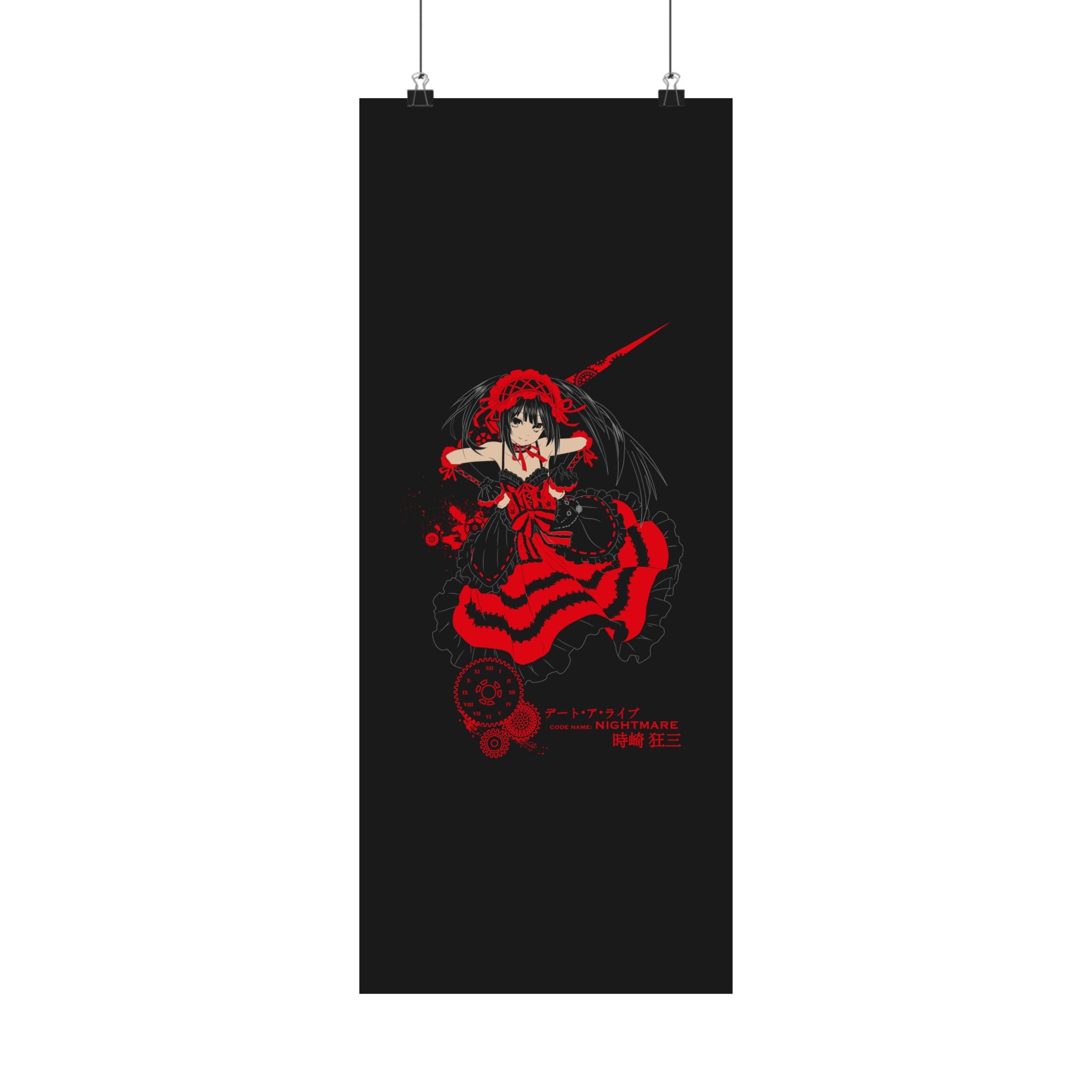 Anime Gothic Poster — Red &amp; Black Kurumi Nightcore Matte Vertical Print