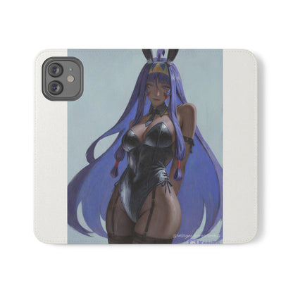 Anime Bunny Girl Flip Case - Purple Long-Haired Character Phone Wallet