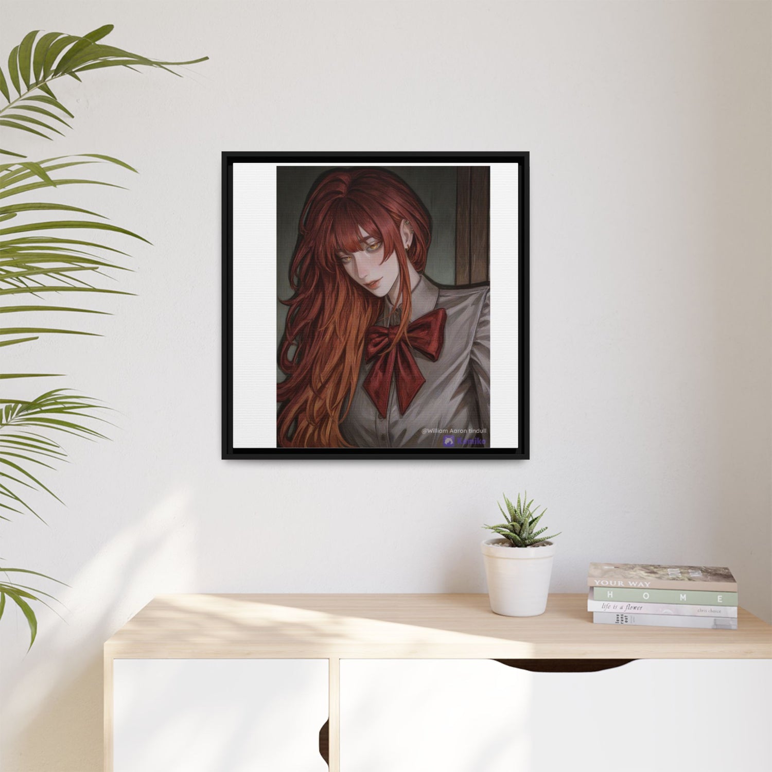 Framed Matte Canvas Print — Moody Red-Headed Anime Girl Art
