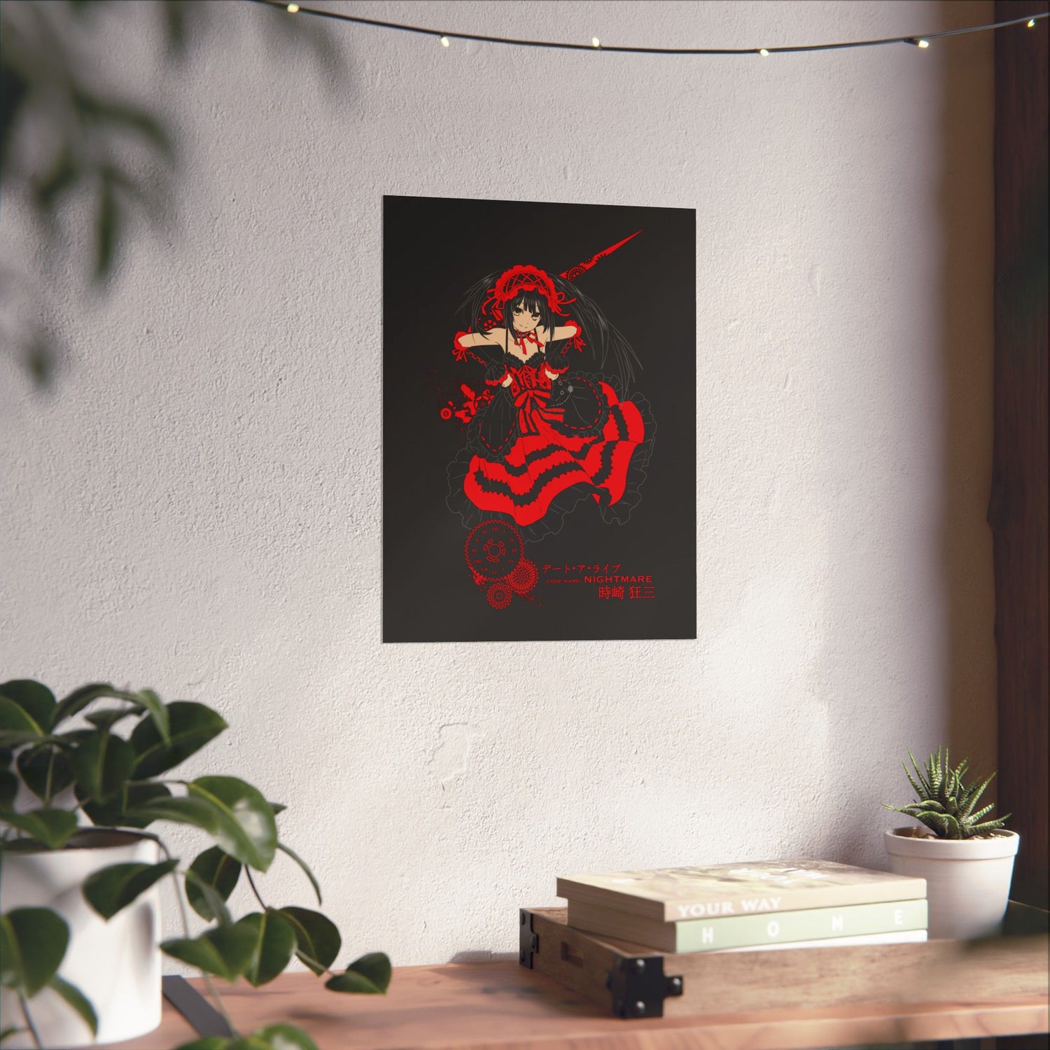 Anime Gothic Poster — Red &amp; Black Kurumi Nightcore Matte Vertical Print