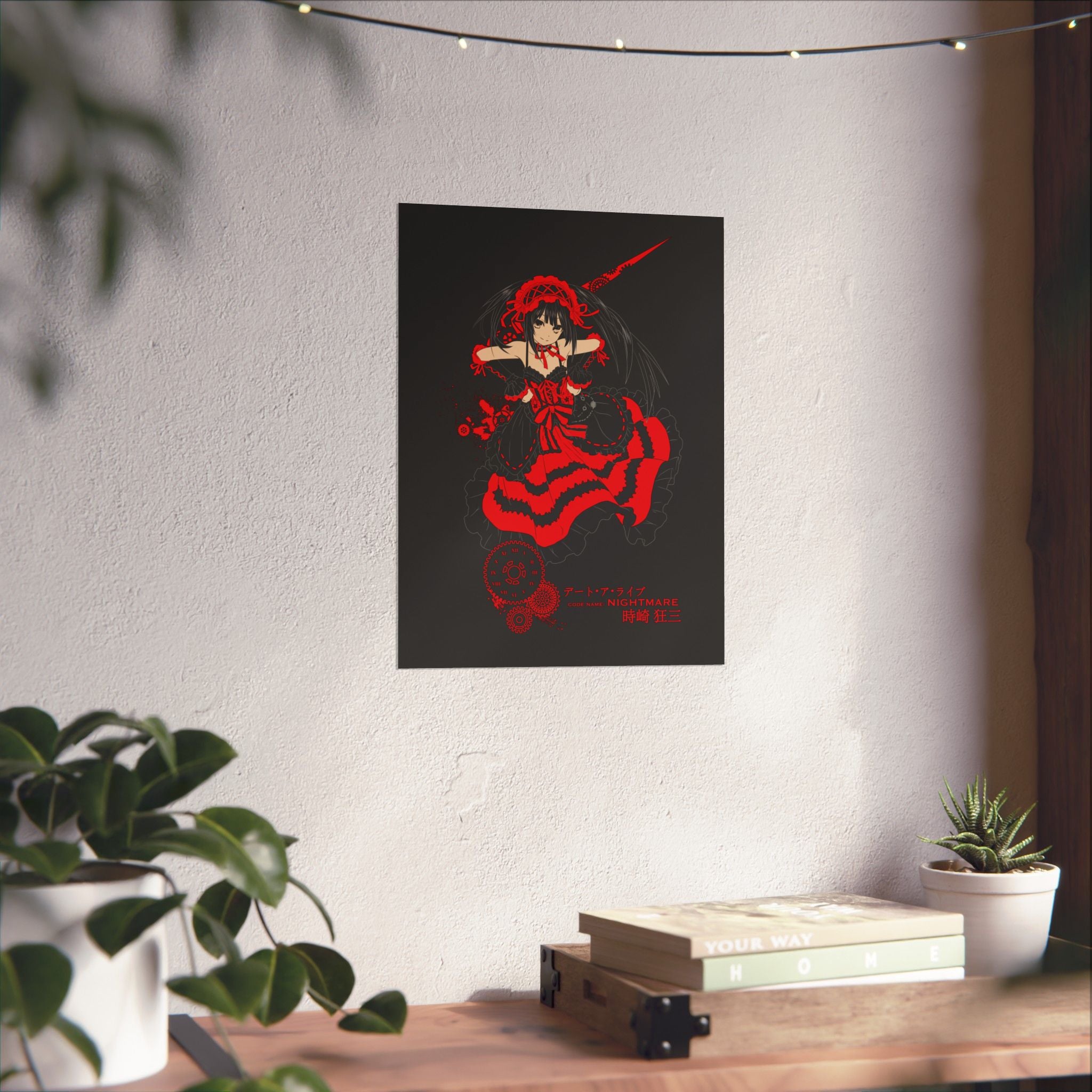 Anime Gothic Poster — Red &amp; Black Kurumi Nightcore Matte Vertical Print