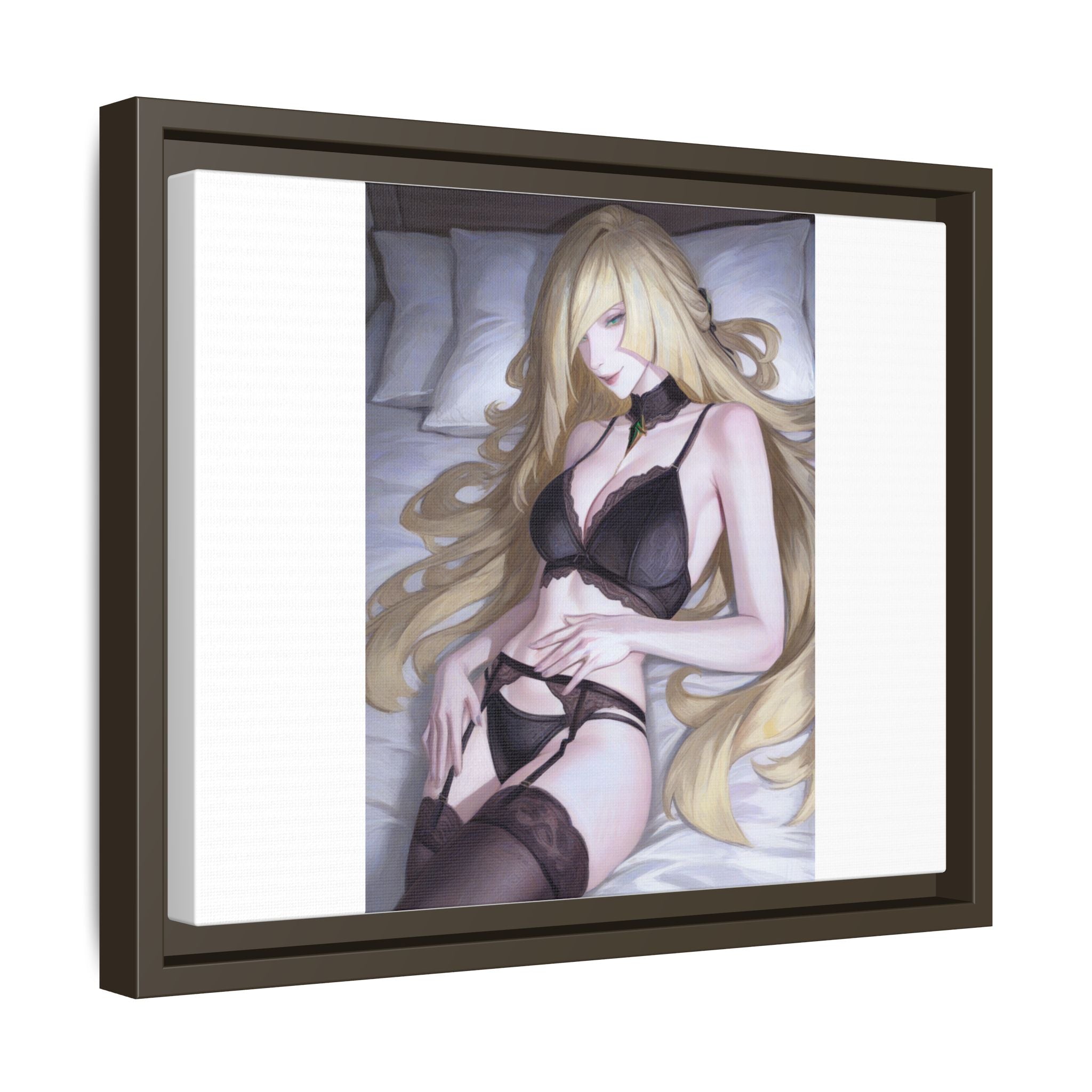 Framed Matte Canvas Print — Sleepy Blonde Anime Pinup