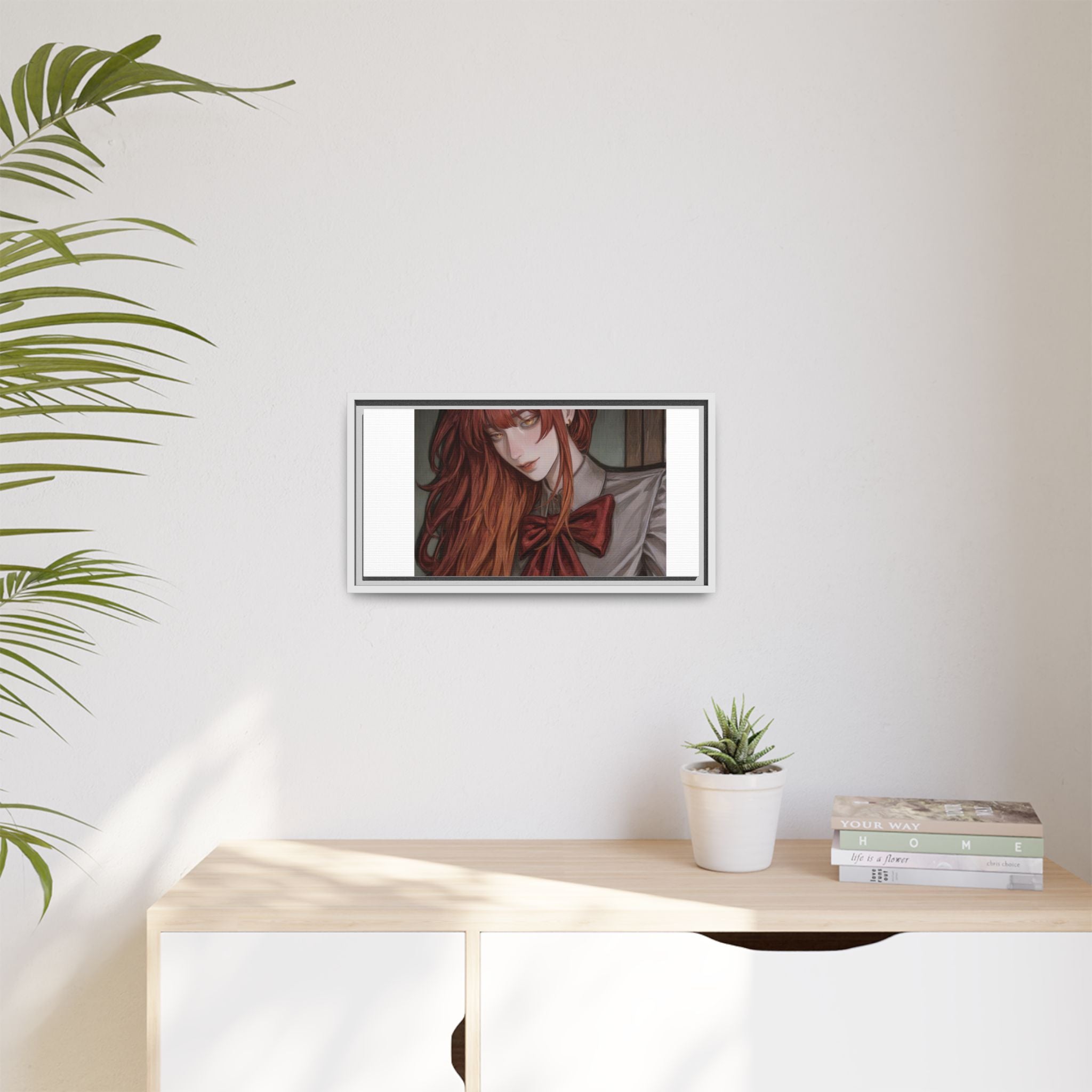 Framed Matte Canvas Print — Moody Red-Headed Anime Girl Art
