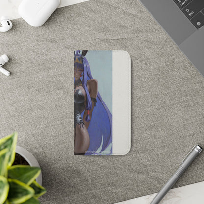 Anime Bunny Girl Flip Case - Purple Long-Haired Character Phone Wallet