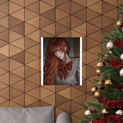 Matte Vertical Poster — Red‑Haired Anime Girl Portrait