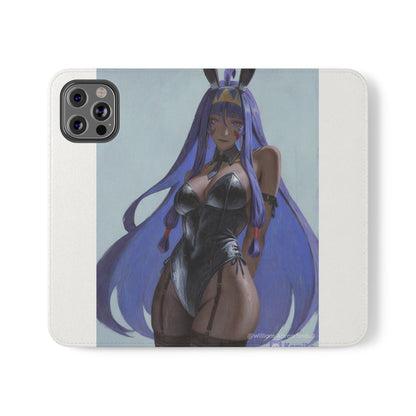 Anime Bunny Girl Flip Case - Purple Long-Haired Character Phone Wallet