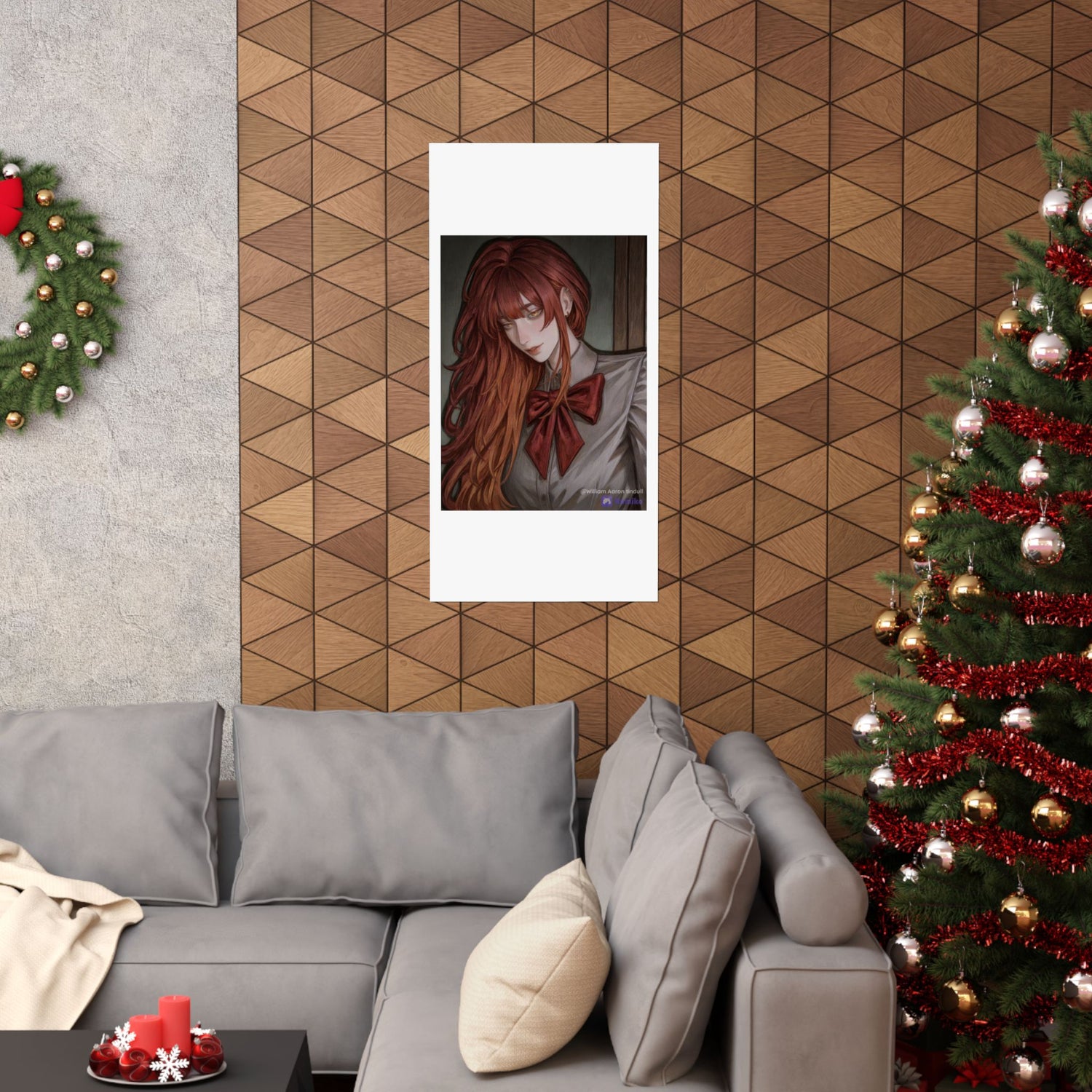 Matte Vertical Poster — Red‑Haired Anime Girl Portrait