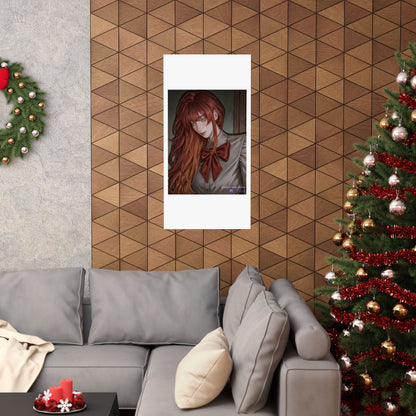 Matte Vertical Poster — Red‑Haired Anime Girl Portrait