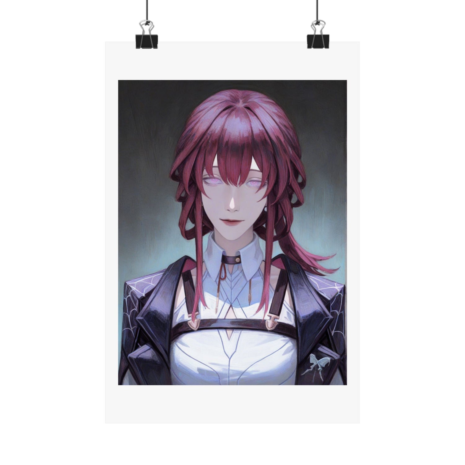 Anime Portrait Poster — Moody Red‑Haired Character Matte Vertical Art Print