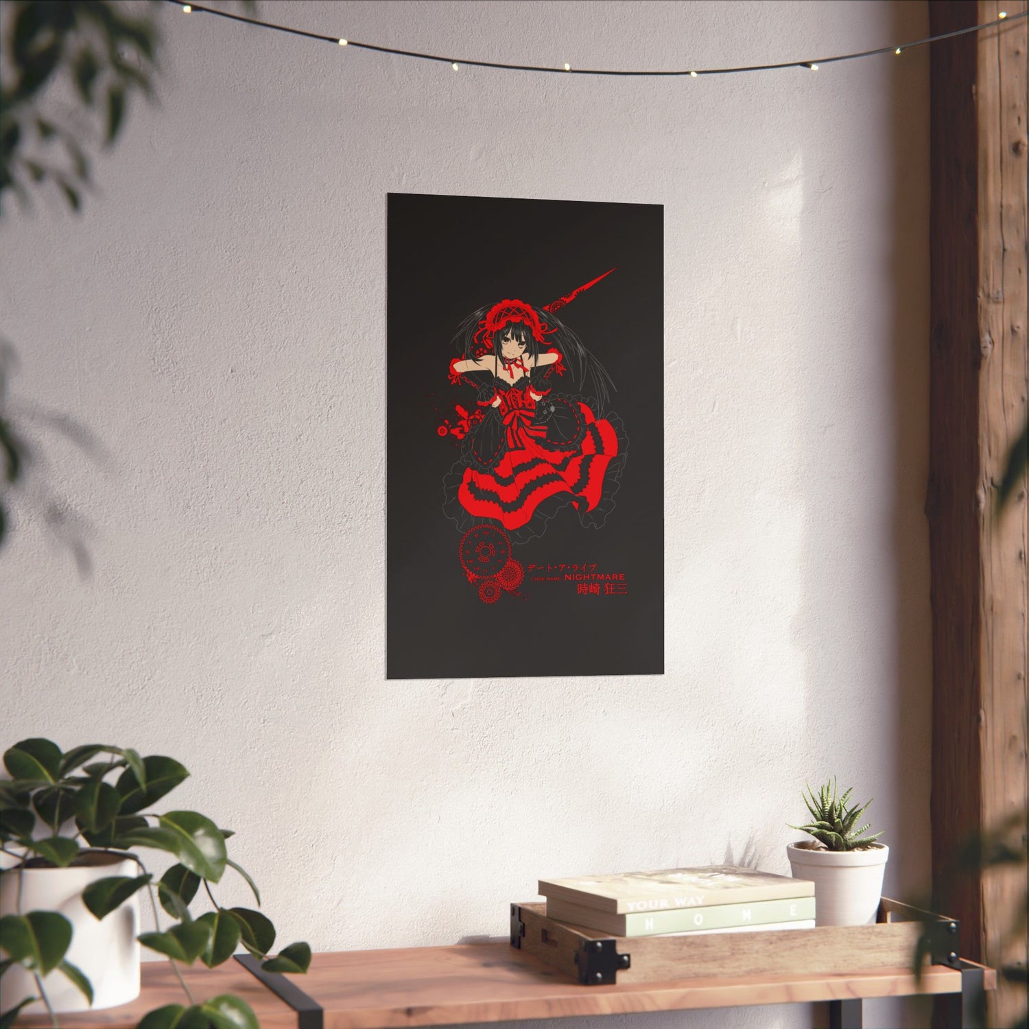 Anime Gothic Poster — Red &amp; Black Kurumi Nightcore Matte Vertical Print