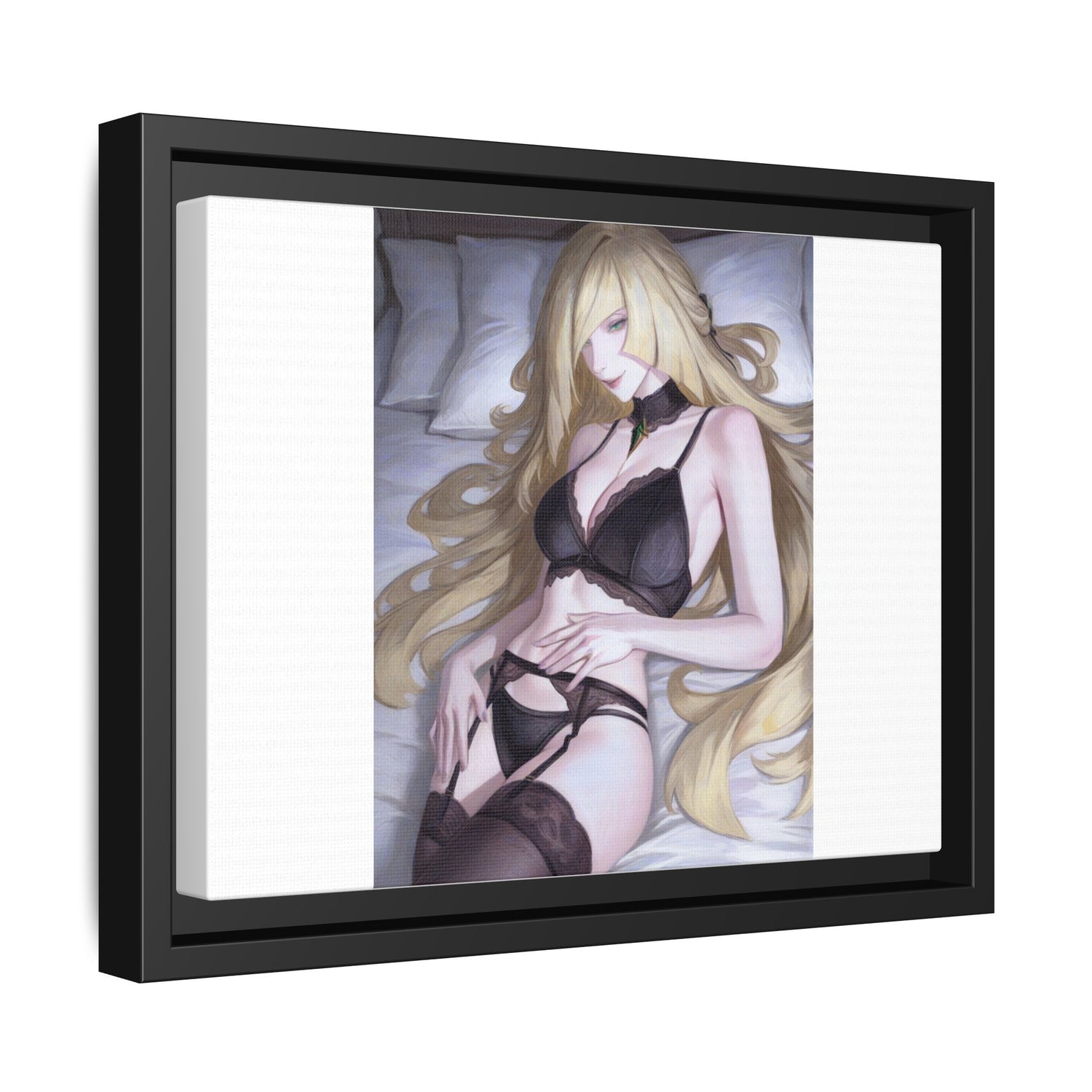 Framed Matte Canvas Print — Sleepy Blonde Anime Pinup