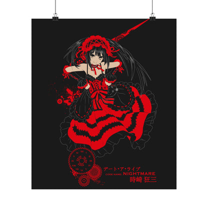 Anime Gothic Poster — Red &amp; Black Kurumi Nightcore Matte Vertical Print