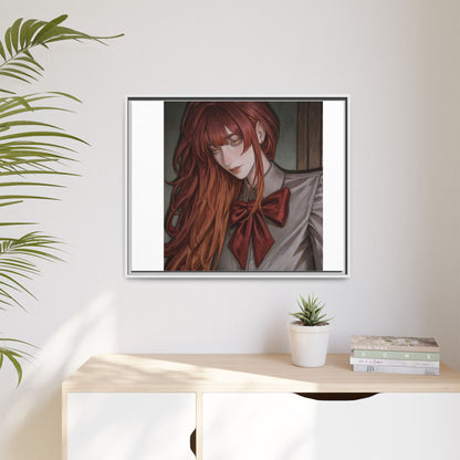 Framed Matte Canvas Print — Moody Red-Headed Anime Girl Art