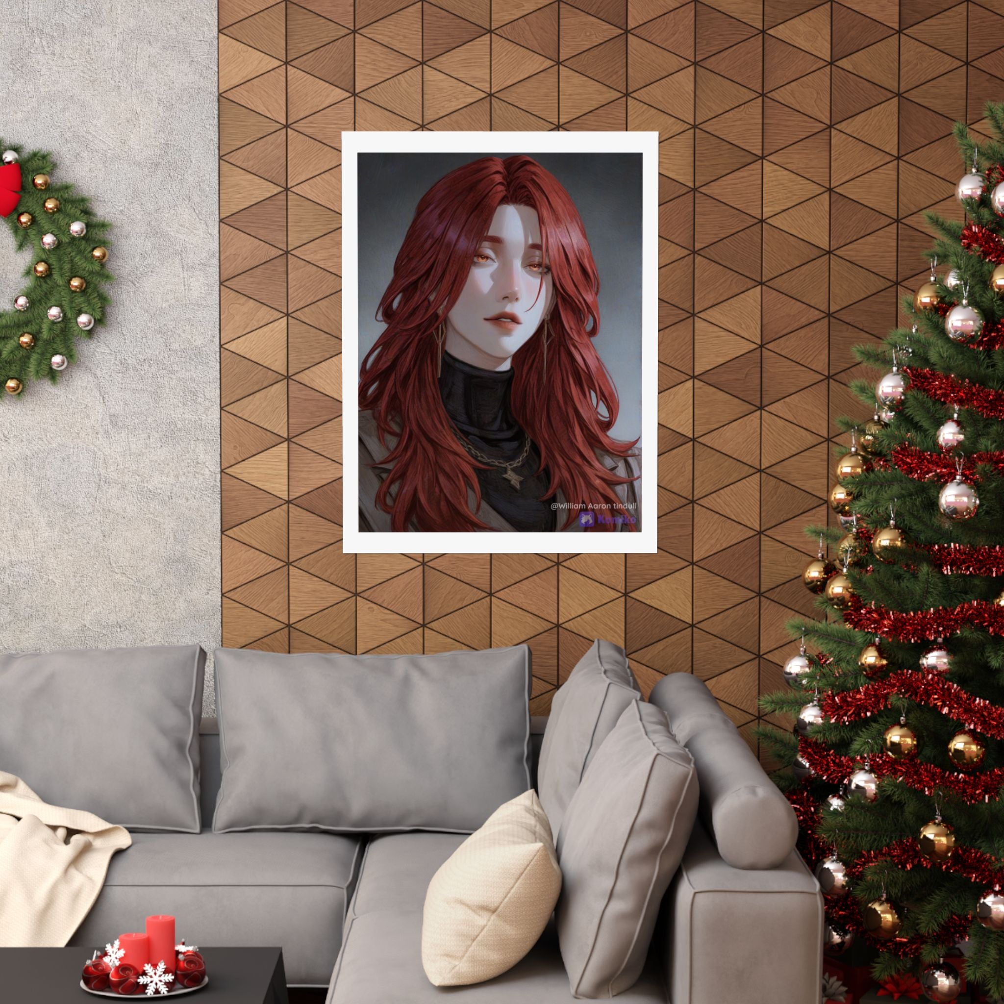 Red-Haired Muse Matte Vertical Poster — Moody Portrait Art Print