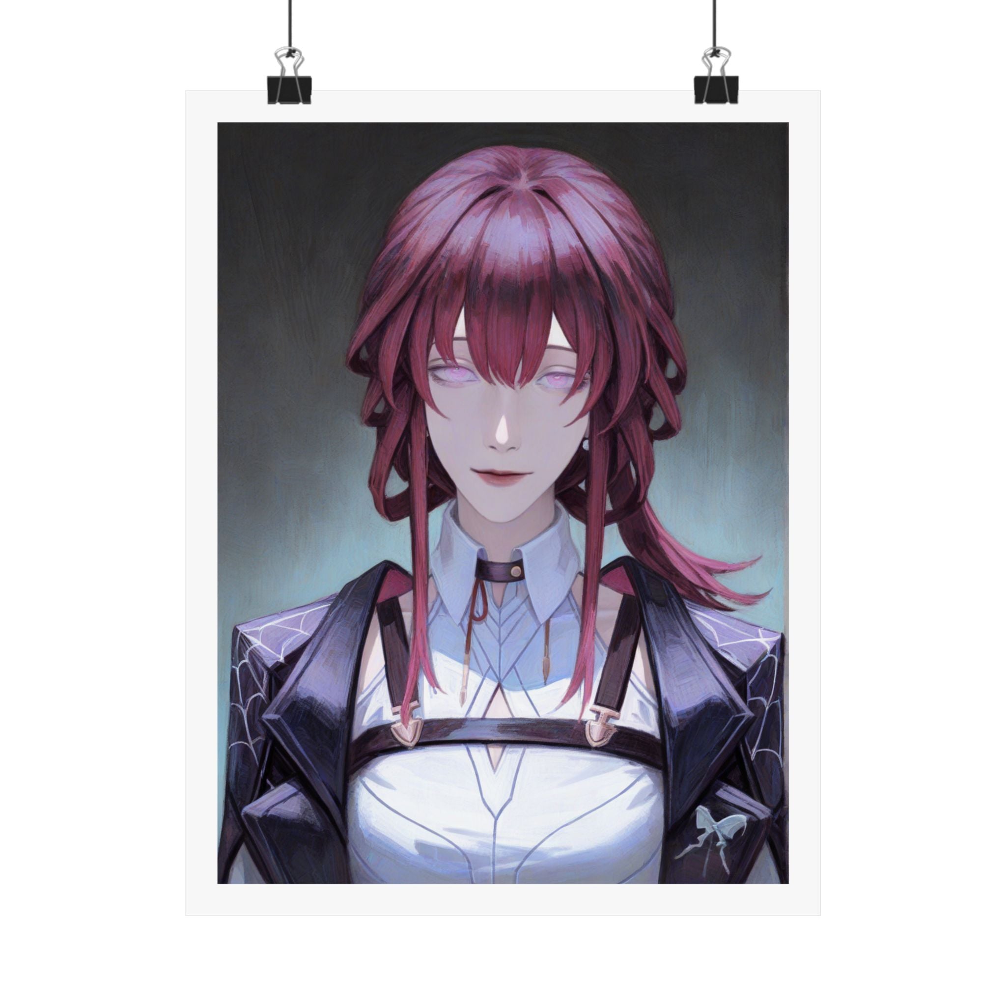 Anime Portrait Poster — Moody Red‑Haired Character Matte Vertical Art Print