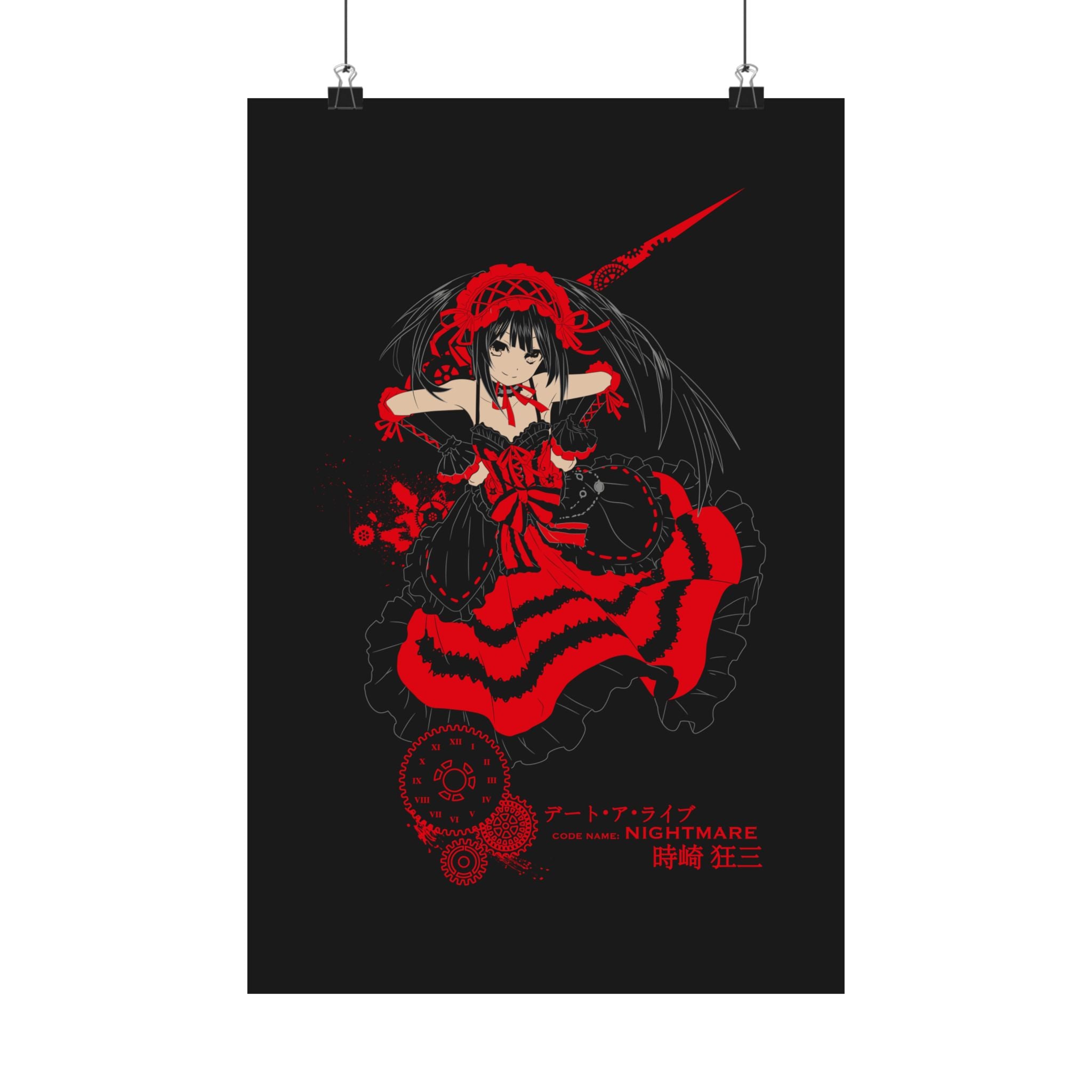 Anime Gothic Poster — Red &amp; Black Kurumi Nightcore Matte Vertical Print