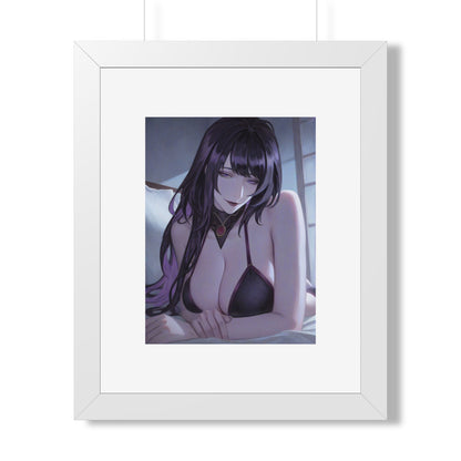 Anime Art Poster — Sultry Dark-Haired Girl Framed Vertical Print