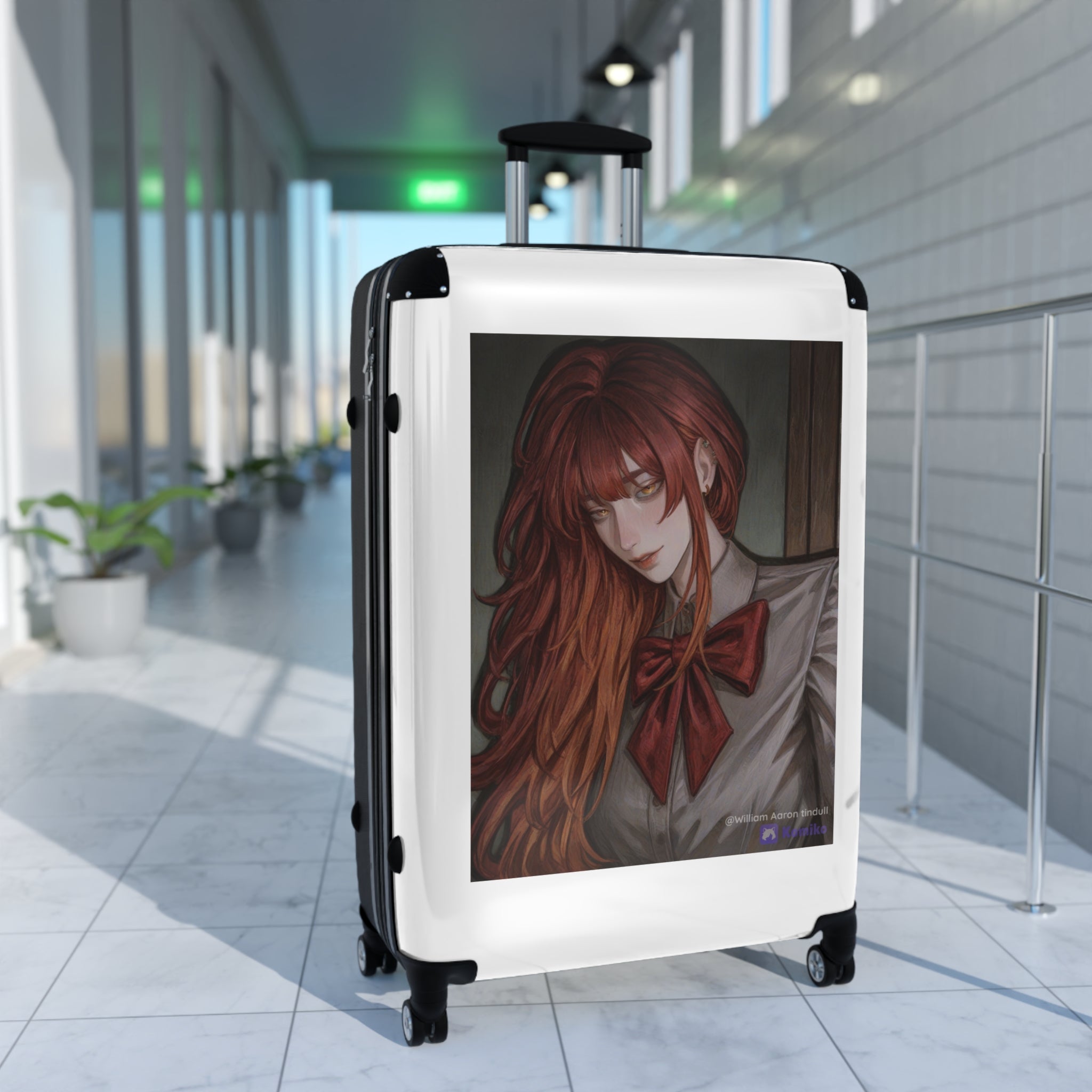 Anime Red-Haired Girl Carry-On Suitcase – School Uniform Portrait Travel Luggage