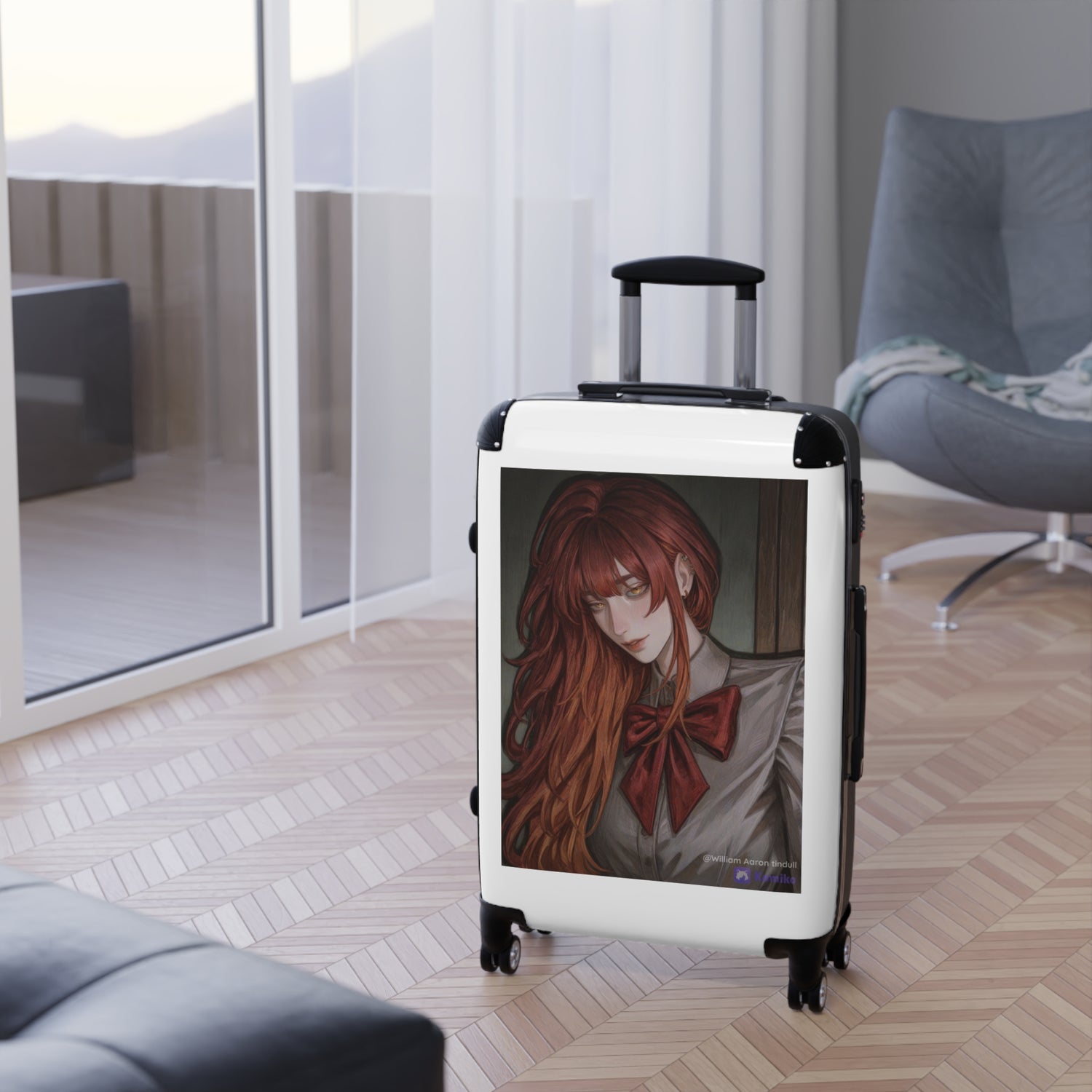 Anime Red-Haired Girl Carry-On Suitcase – School Uniform Portrait Travel Luggage
