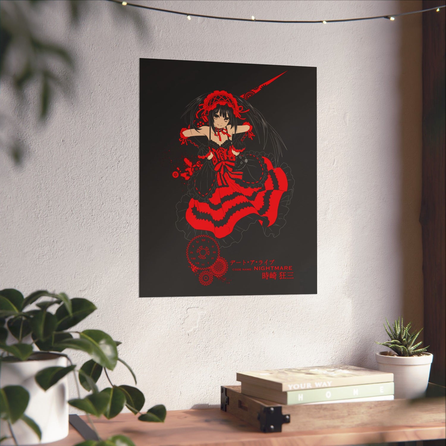 Anime Gothic Poster — Red &amp; Black Kurumi Nightcore Matte Vertical Print