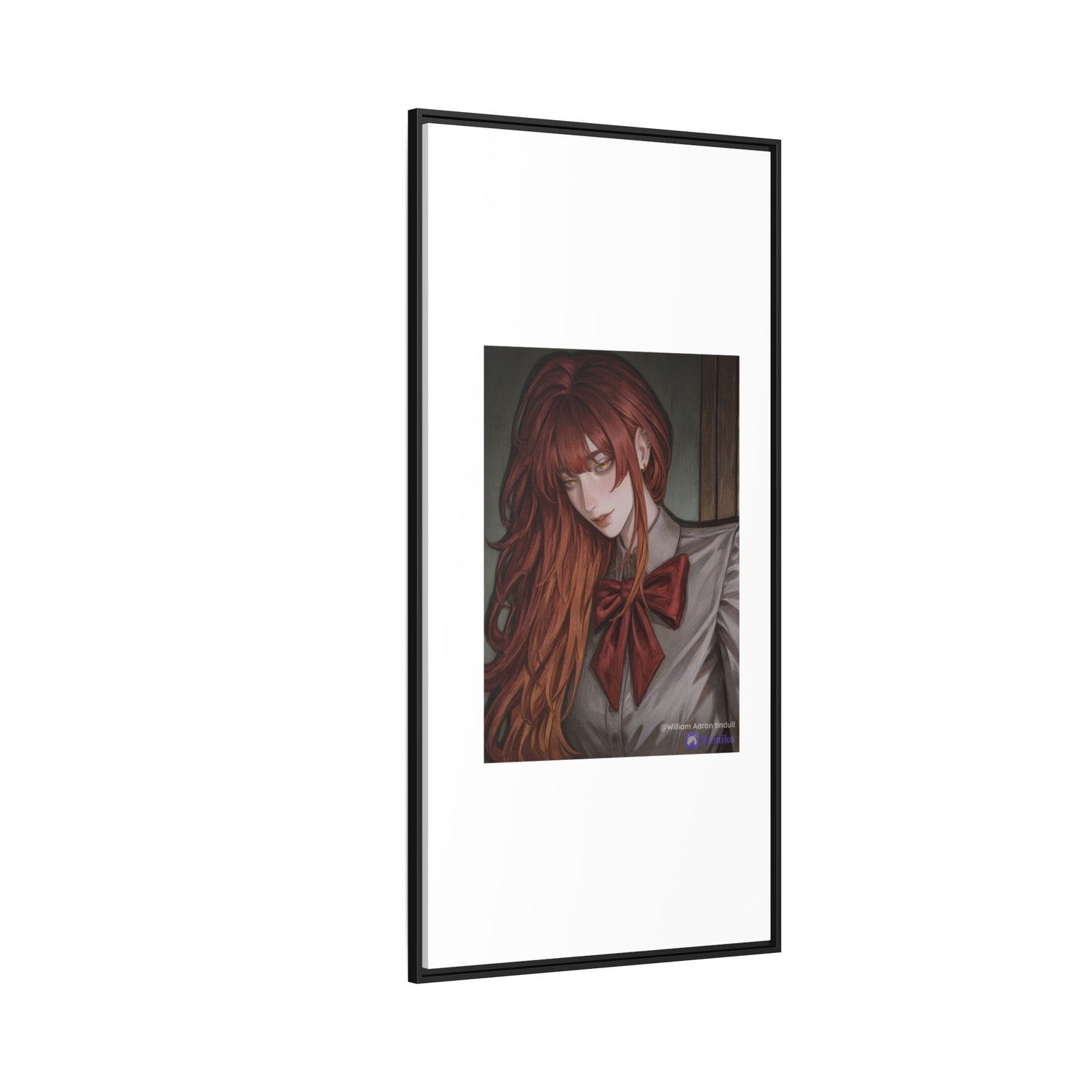 Framed Matte Canvas Print — Moody Red-Headed Anime Girl Art