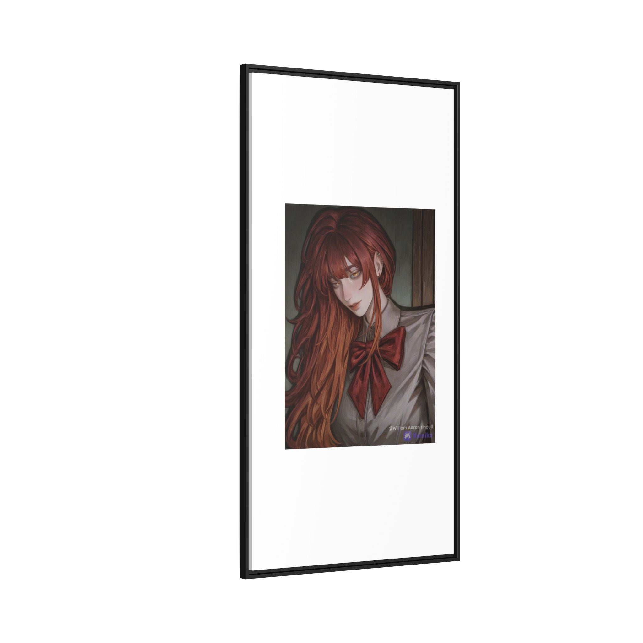 Framed Matte Canvas Print — Moody Red-Headed Anime Girl Art