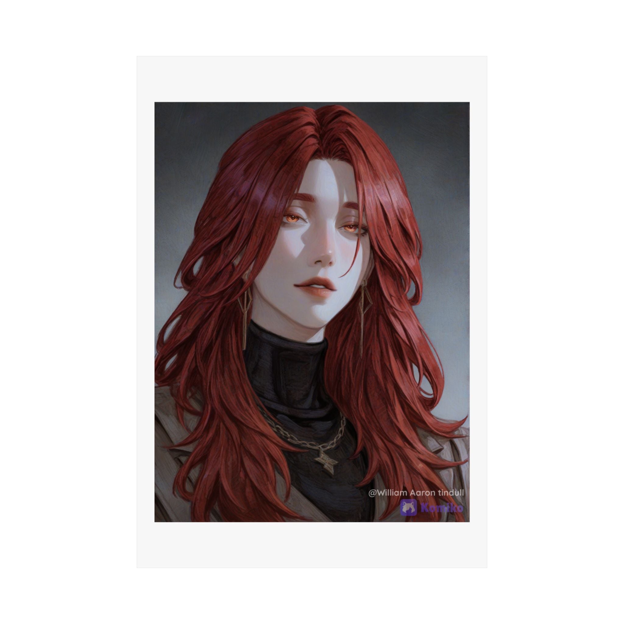 Red-Haired Muse Matte Vertical Poster — Moody Portrait Art Print