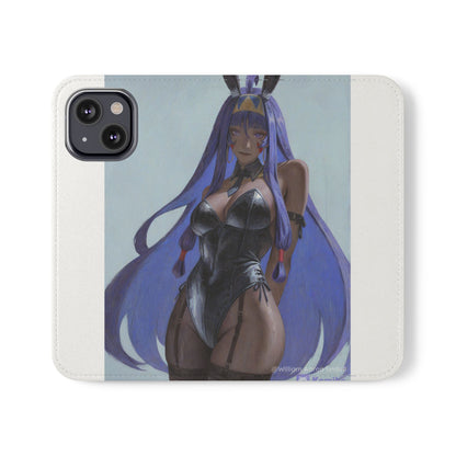 Anime Bunny Girl Flip Case - Purple Long-Haired Character Phone Wallet